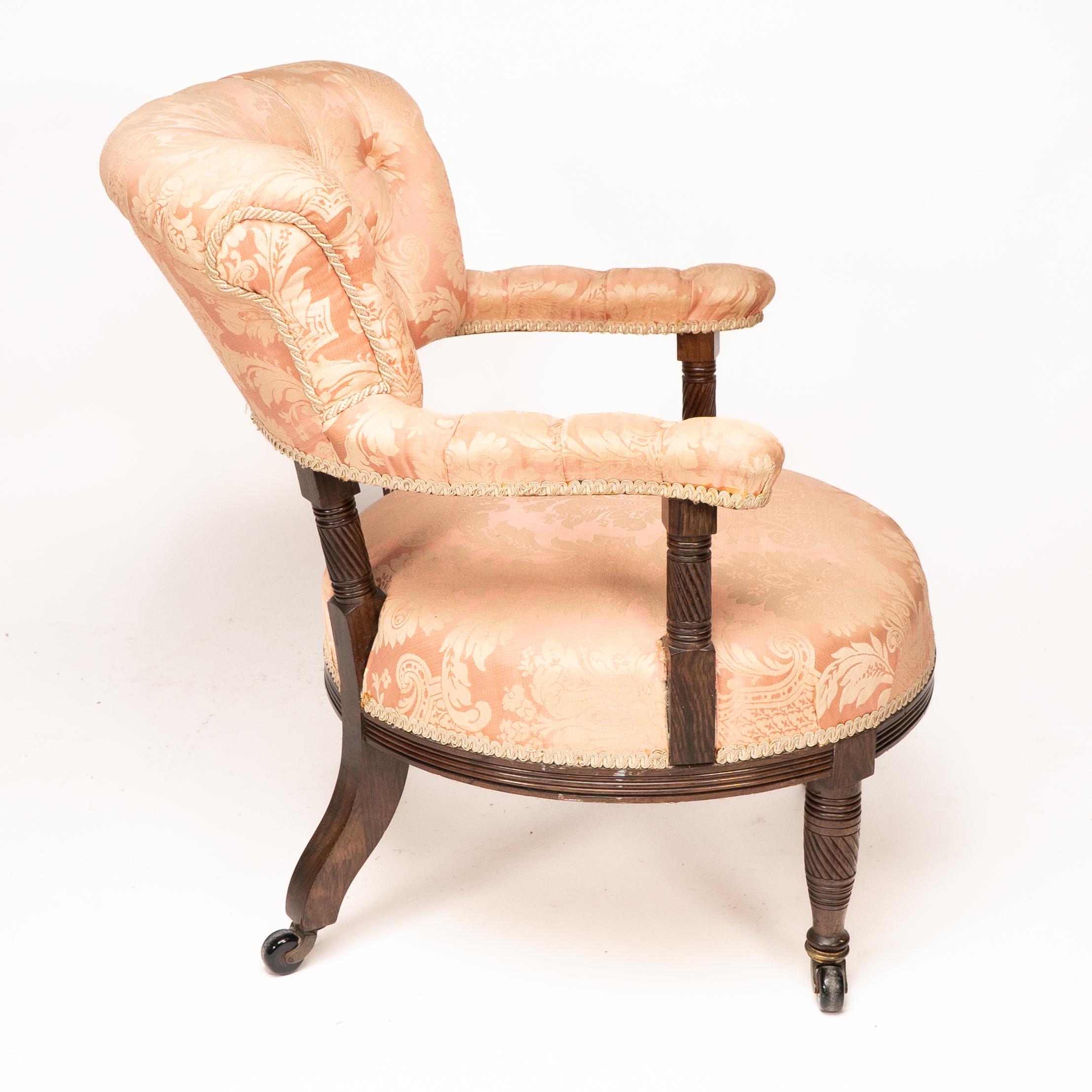 Bruce Talbert Gillows, Aesthetic Movement rosewood armchair with pink upholstery In Good Condition For Sale In London, GB
