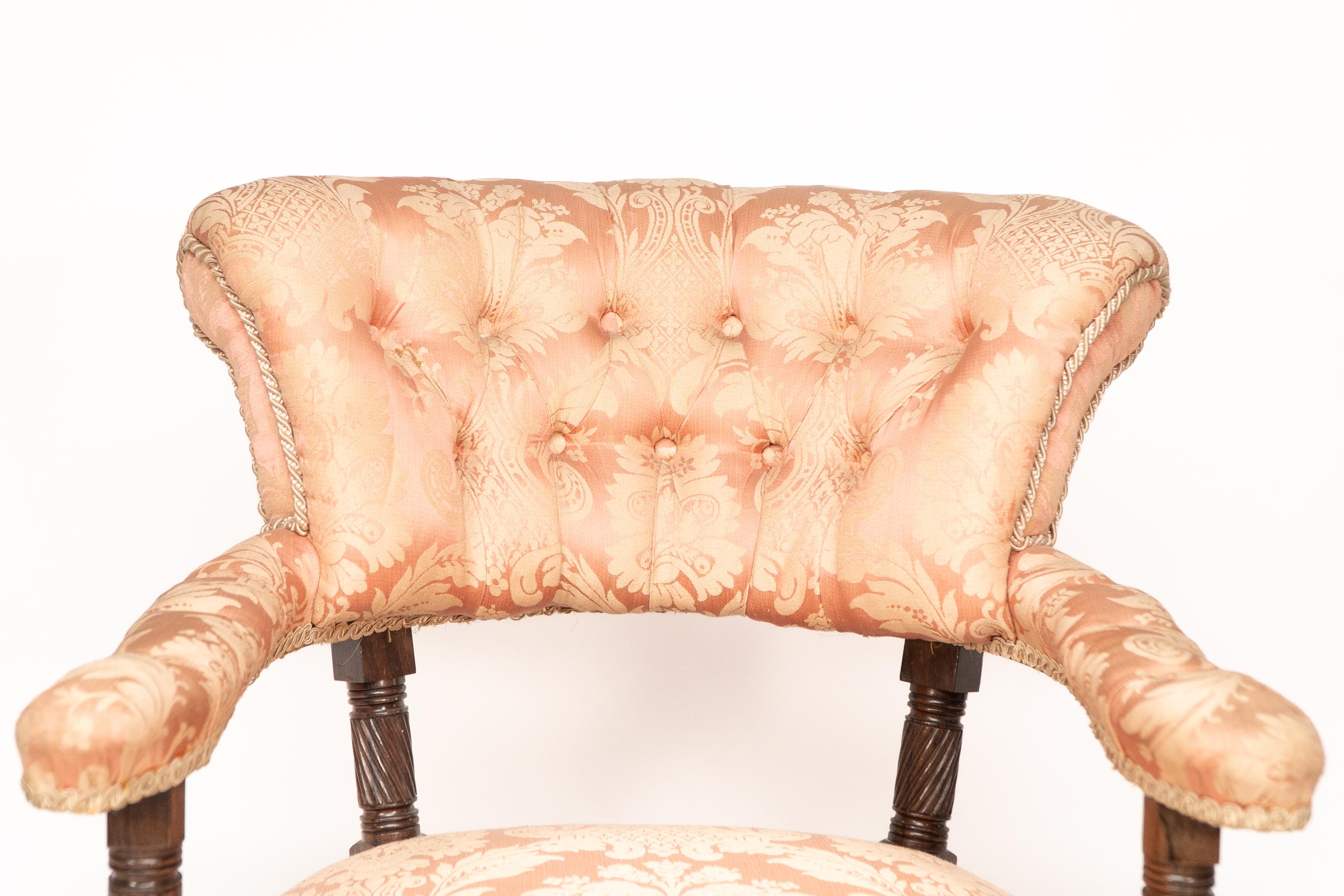 Bruce Talbert Gillows, Aesthetic Movement rosewood armchair with pink upholstery For Sale 2