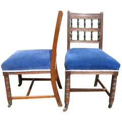 Bruce Talbert Gillows Attri, a Pair of Aesthetic Movement Oak Upholstered Chairs