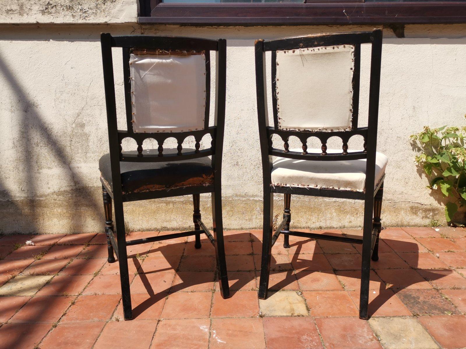 19th Century Bruce Talbert. Gillows, Four Aesthetic Movement Ebonised & Gilt Dining Chairs
