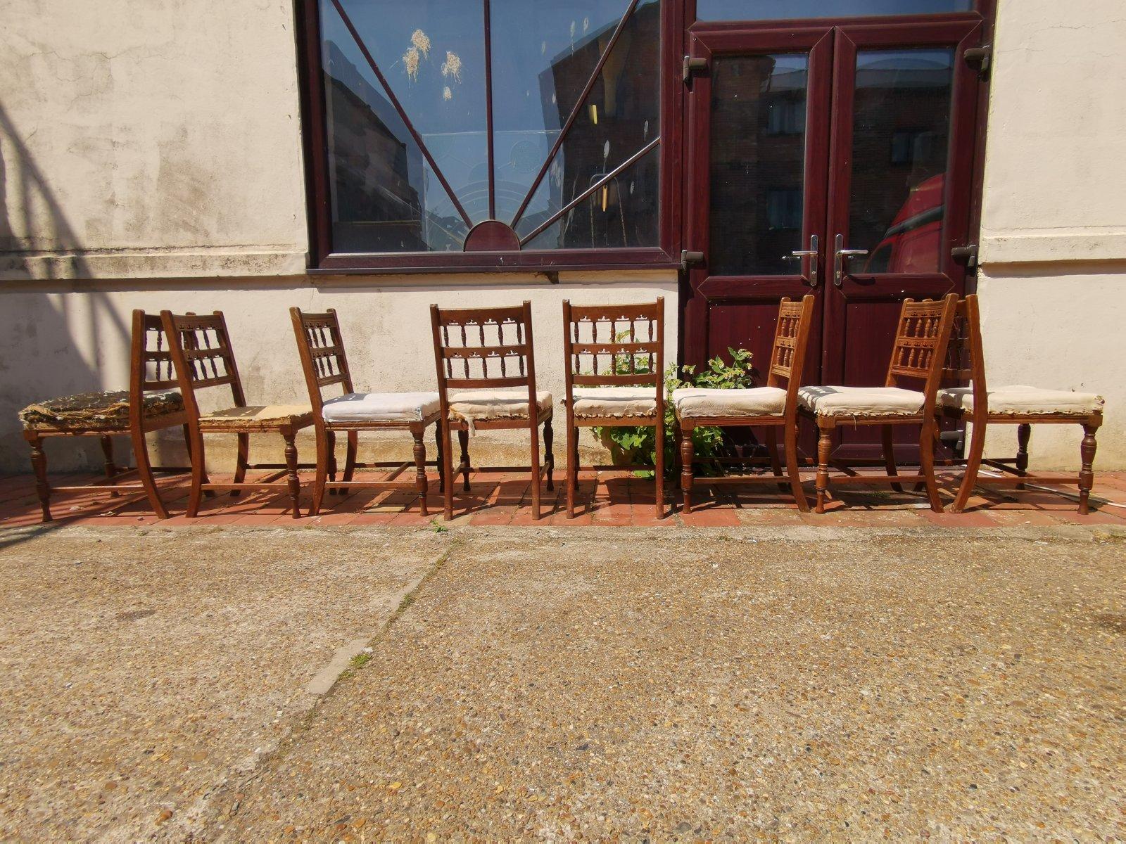 Hand-Crafted Bruce Talbert Gillows, Set of Eight English Aesthetic Movement Oak Dining Chairs