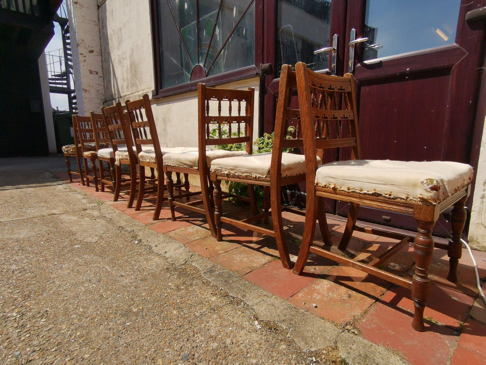 19th Century Bruce Talbert Gillows, Set of Eight English Aesthetic Movement Oak Dining Chairs