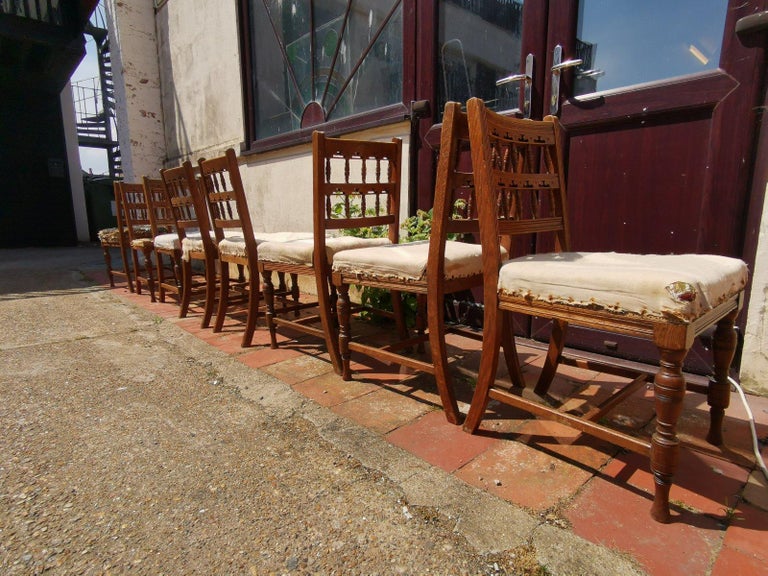 19th Century Bruce Talbert Gillows, Set of Eight English Aesthetic Movement Oak Dining Chairs For Sale
