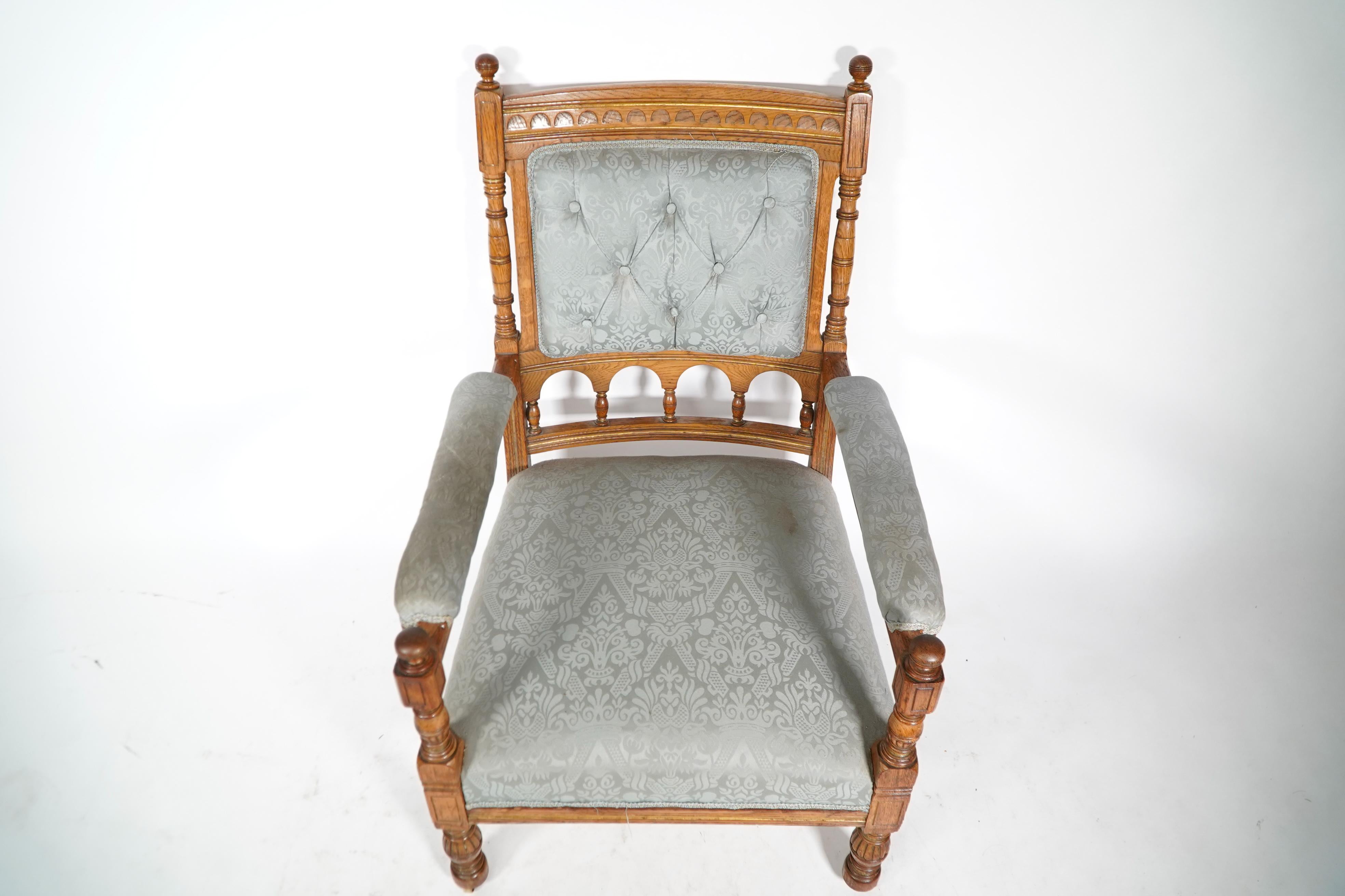 Bruce Talbert, stamped Gillows. An Aesthetic Movement upholstered oak armchair. For Sale 6