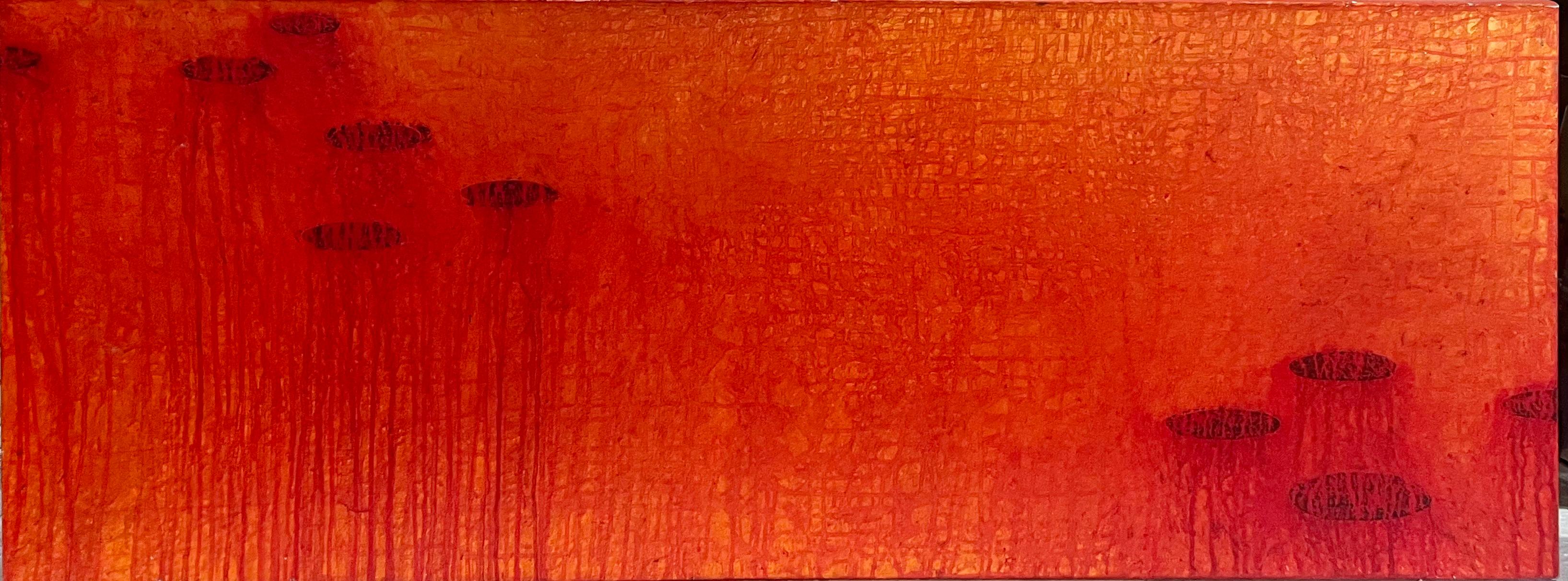 Bruce tolman Abstract Painting - Mid Century Modern Abstract Contemporary Red Hughes “Poppy Pond”