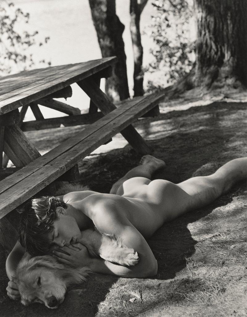 Bruce Weber Nude Photograph - Claes and Little Bear at the Campground on Bear Pond, Adirondack Park