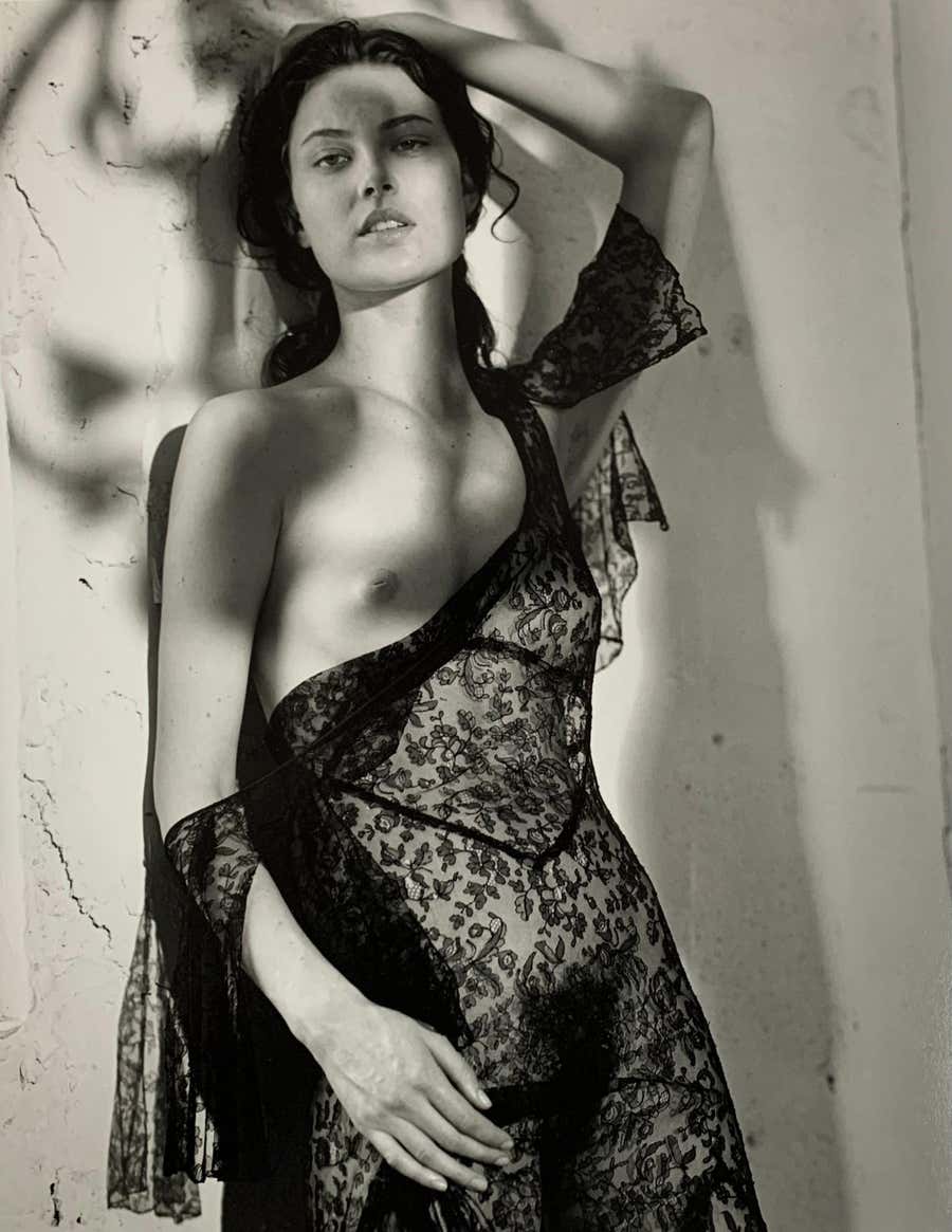 Shalom Harlow Rare Semi Nude Black-and-White Print from 1997 Pirelli Session