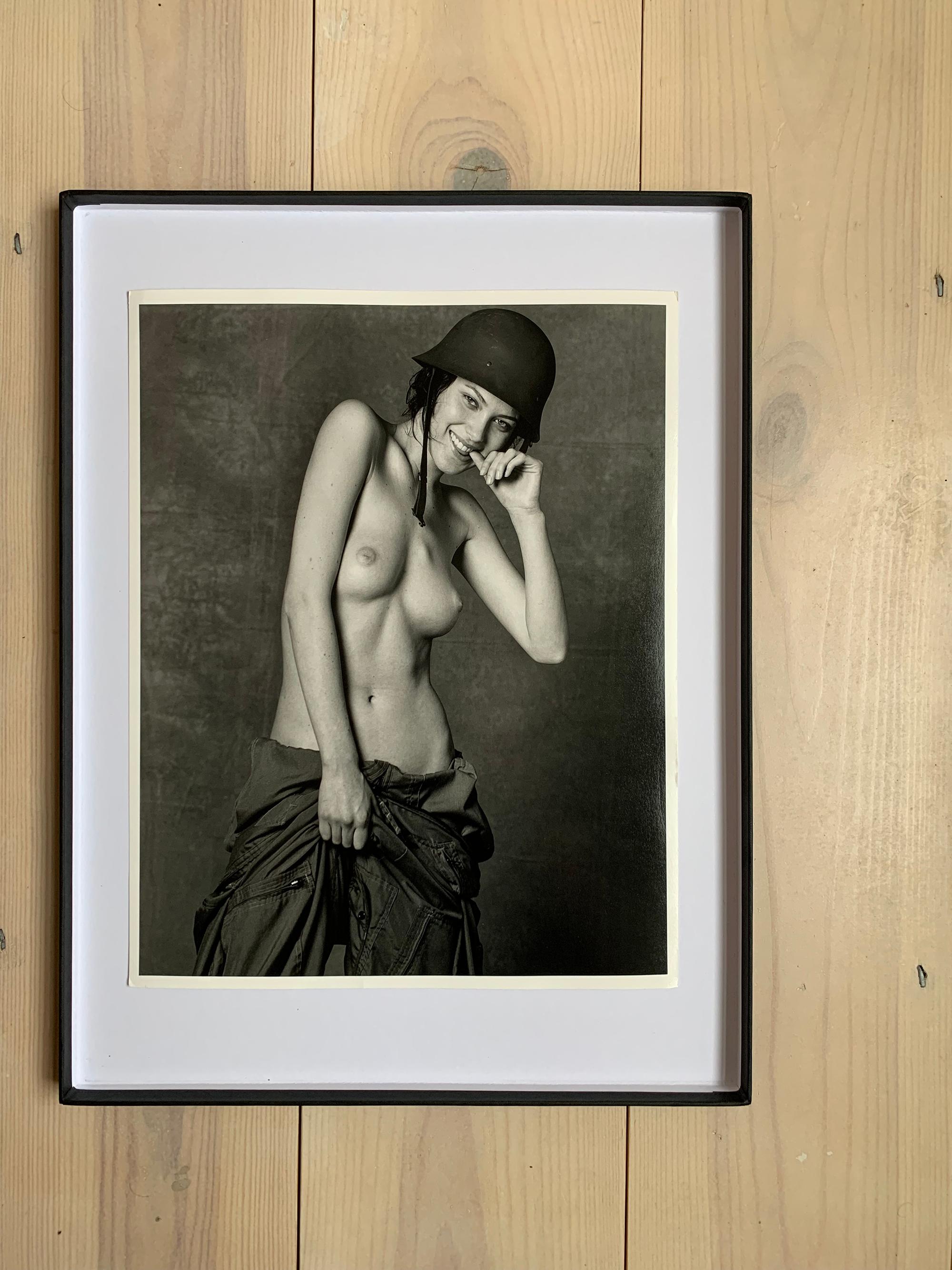 Shalom Harlow; Topless in army outfit - Pirelli session (1997) for 1998 - Contemporary Photograph by Bruce Weber