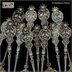 Bruckmann & Söhne Sterling Silver Gold Tea Coffee Spoons Set of 12 Pieces, Doves