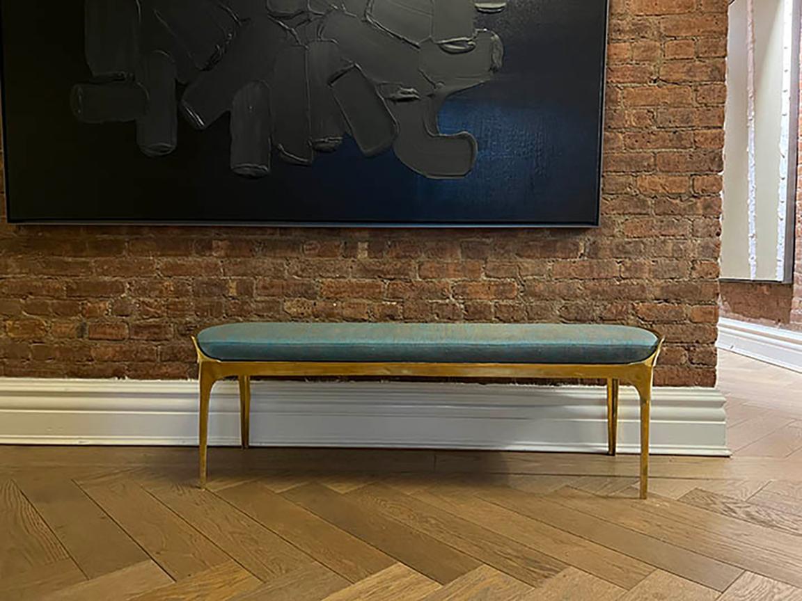 Bruda Bench with Gold Bronze Frame and Blue Seat by Elan Atelier (IN STOCK) For Sale 4