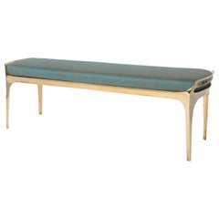 Bruda Bench with Gold Bronze Frame and Blue Seat by Elan Atelier (IN STOCK)
