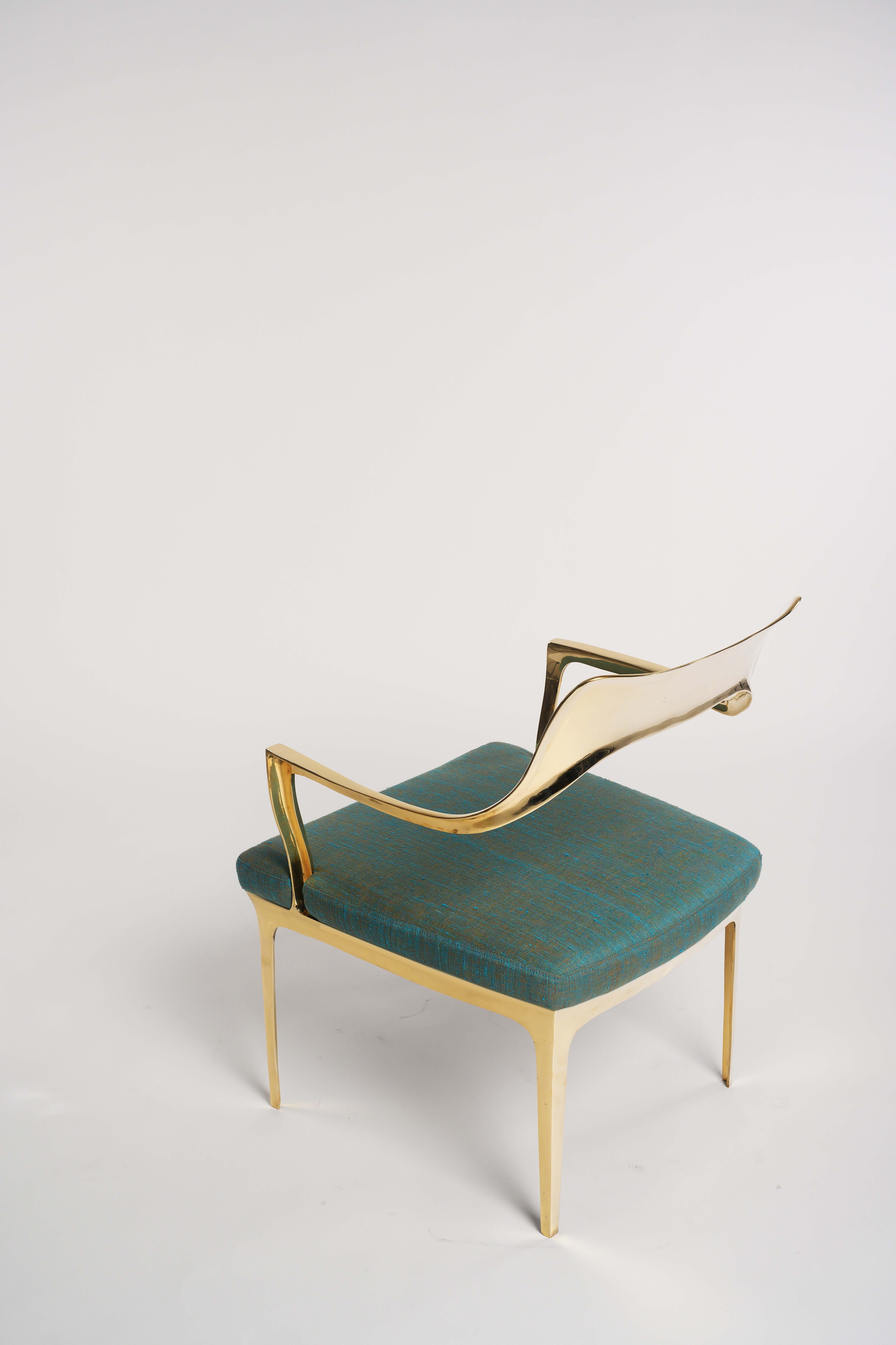Silla Bruda en Bronce Dorado y Lino de Seda Azul Marino de Elan Atelier EN STOCK Desconocido en venta