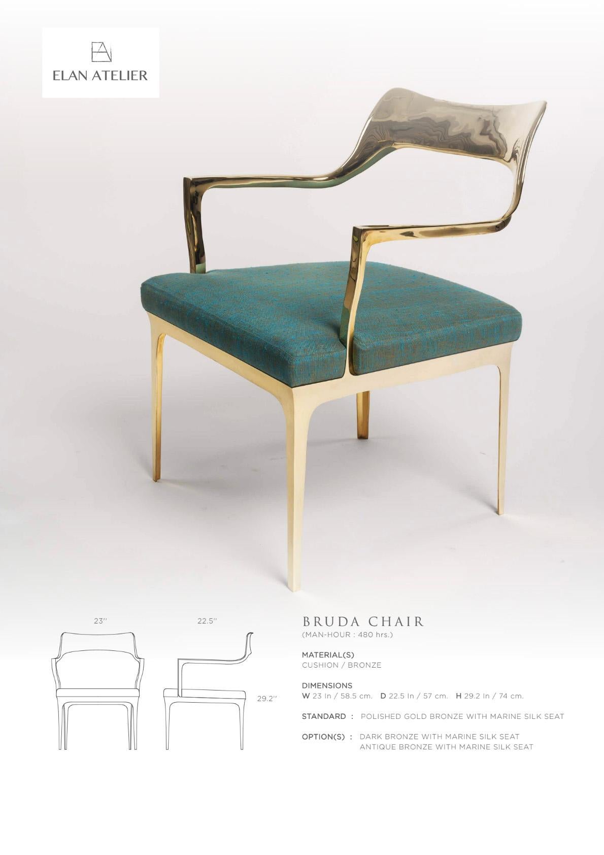 Silla Bruda en Bronce Dorado y Lino de Seda Azul Marino de Elan Atelier EN STOCK en venta 2
