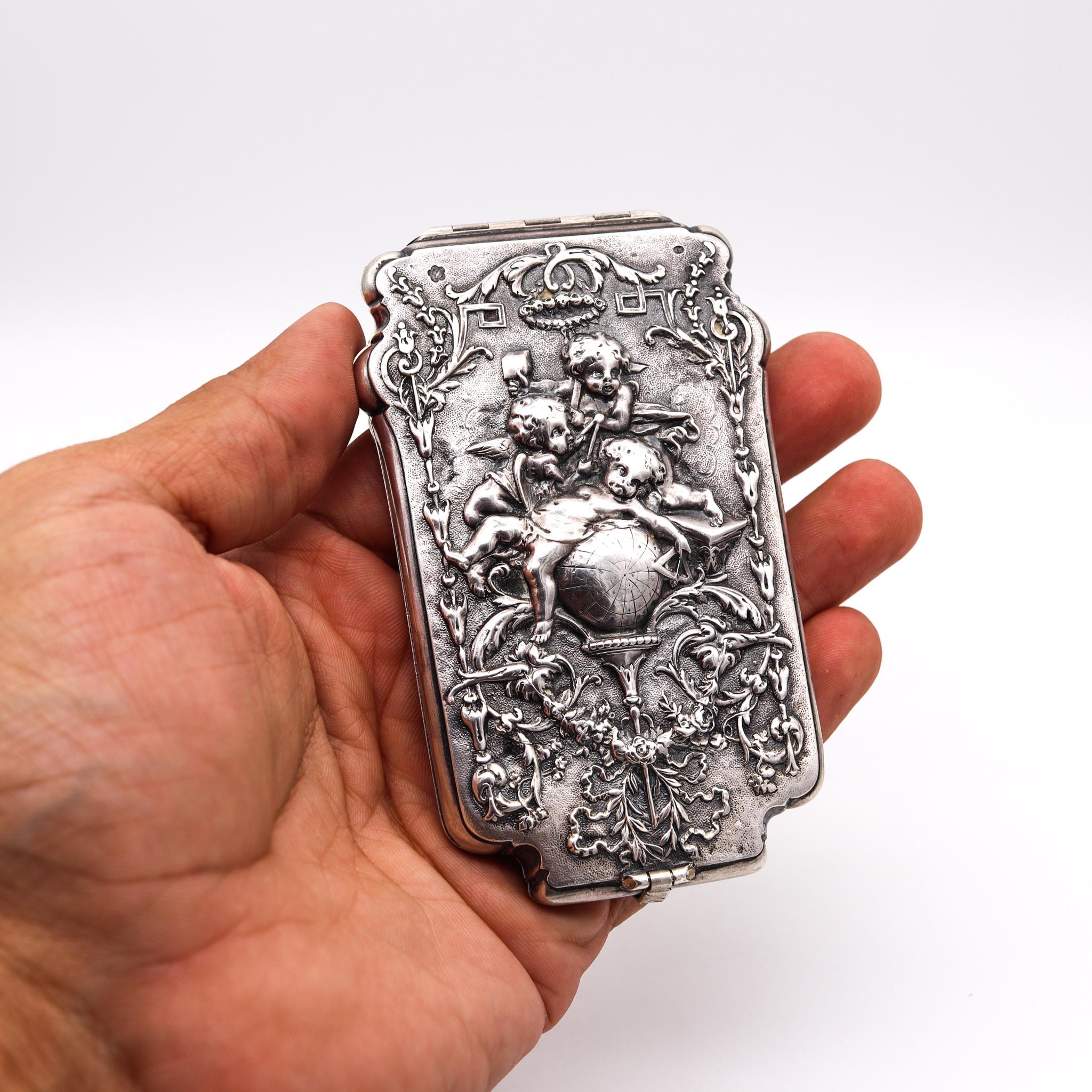 Women's or Men's Brüder Figdor 1905 Austrian Art nouveau Belle Epoque Card Holder Sterling Silver For Sale