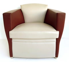 Brueton 2-tone Leather  "Embrace" Club Chairs by Victor I. Dziekiewicz