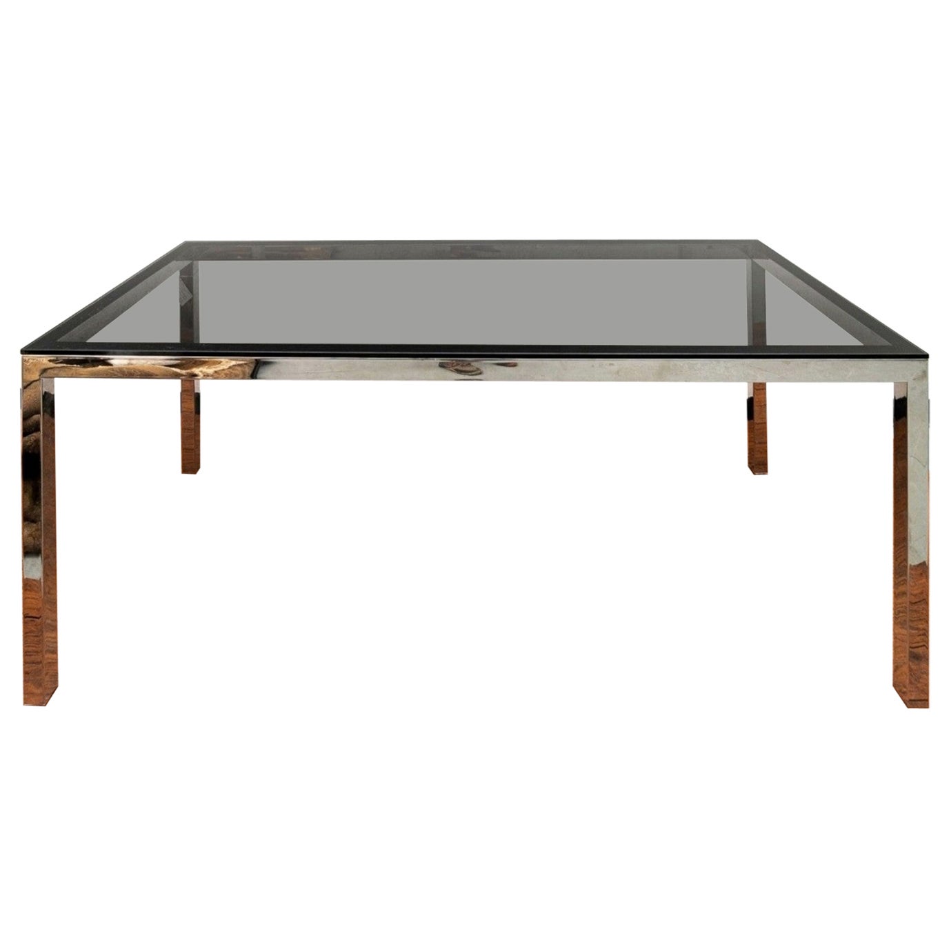 Brueton American Modernist Polished Stainless Steel Smoked Glass Dining Table
