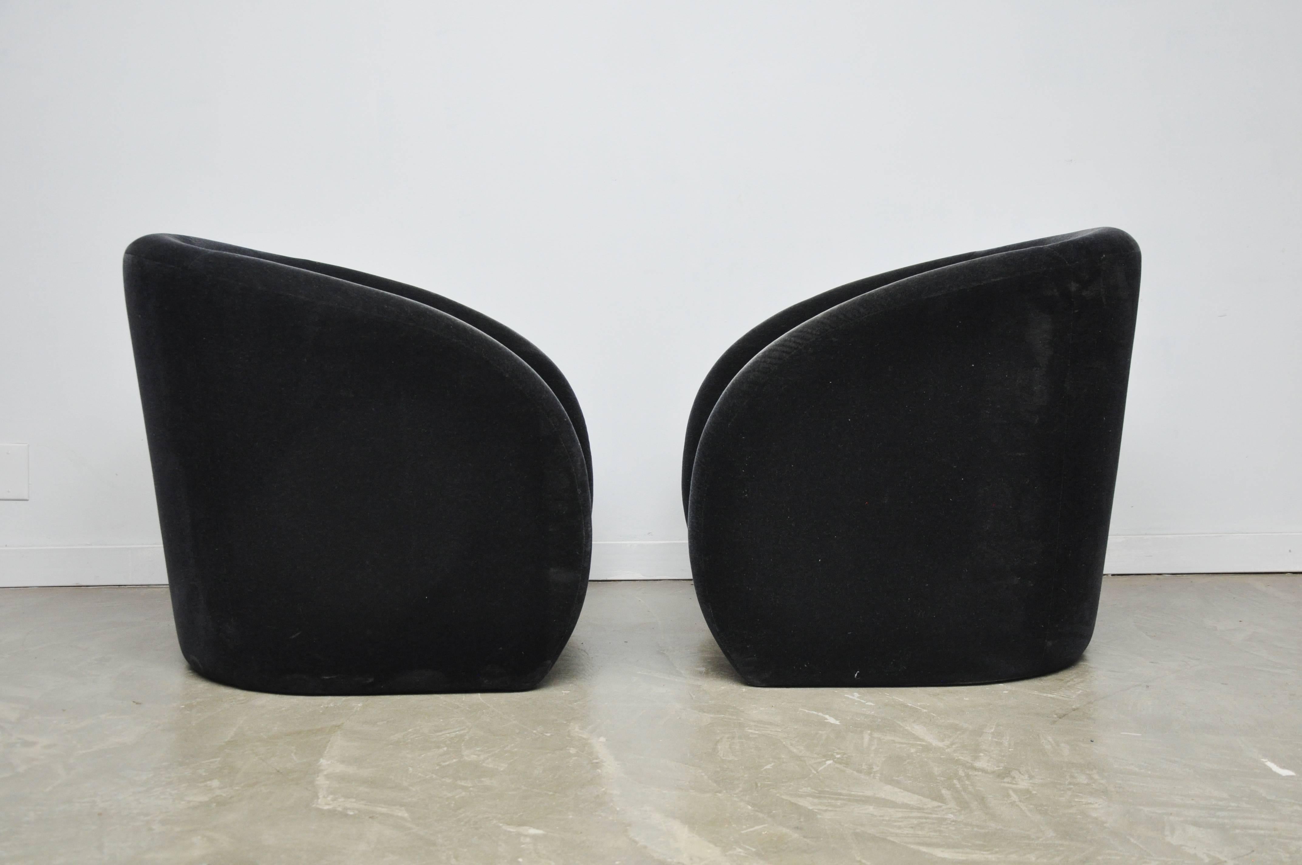 Post-Modern Brueton Barrel Lounge Chairs in Black Mohair