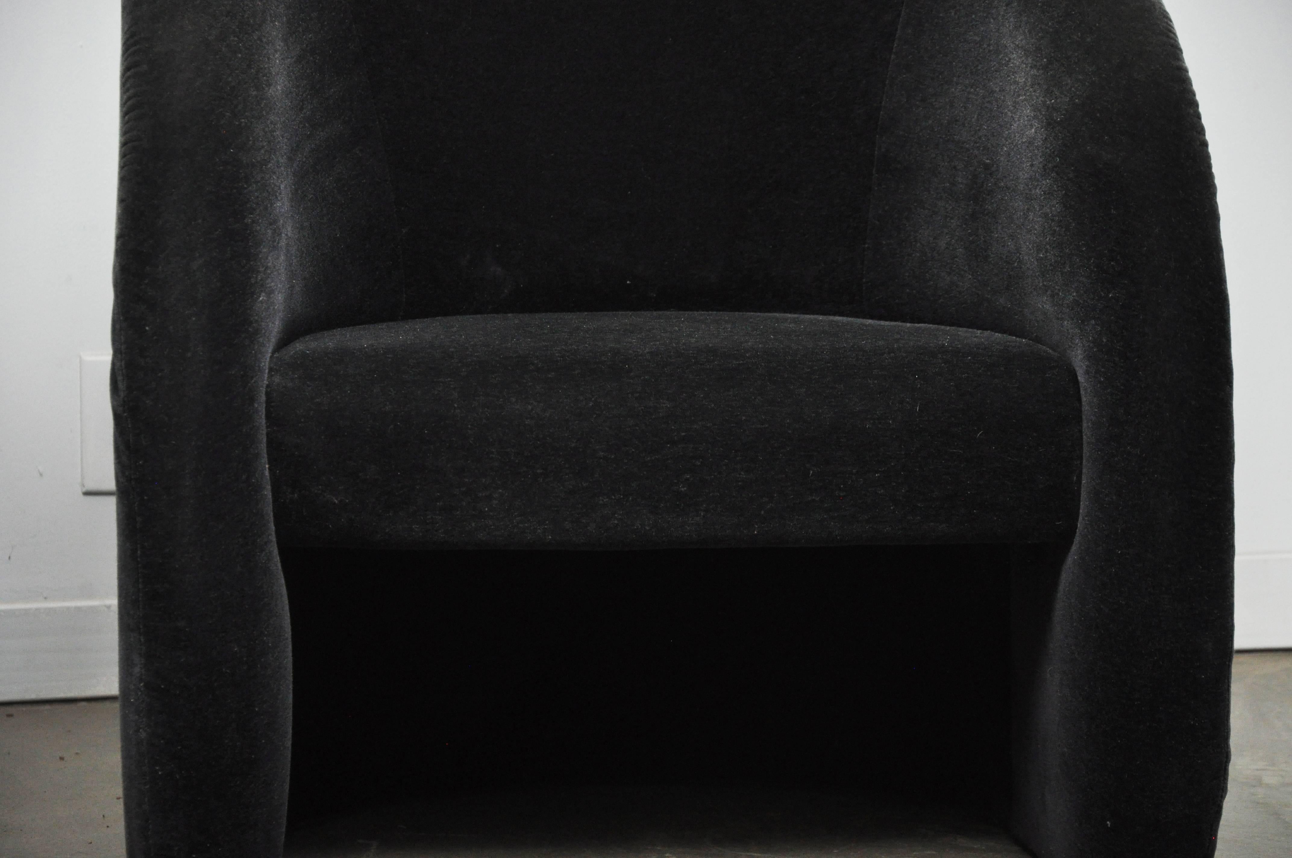 20th Century Brueton Barrel Lounge Chairs in Black Mohair