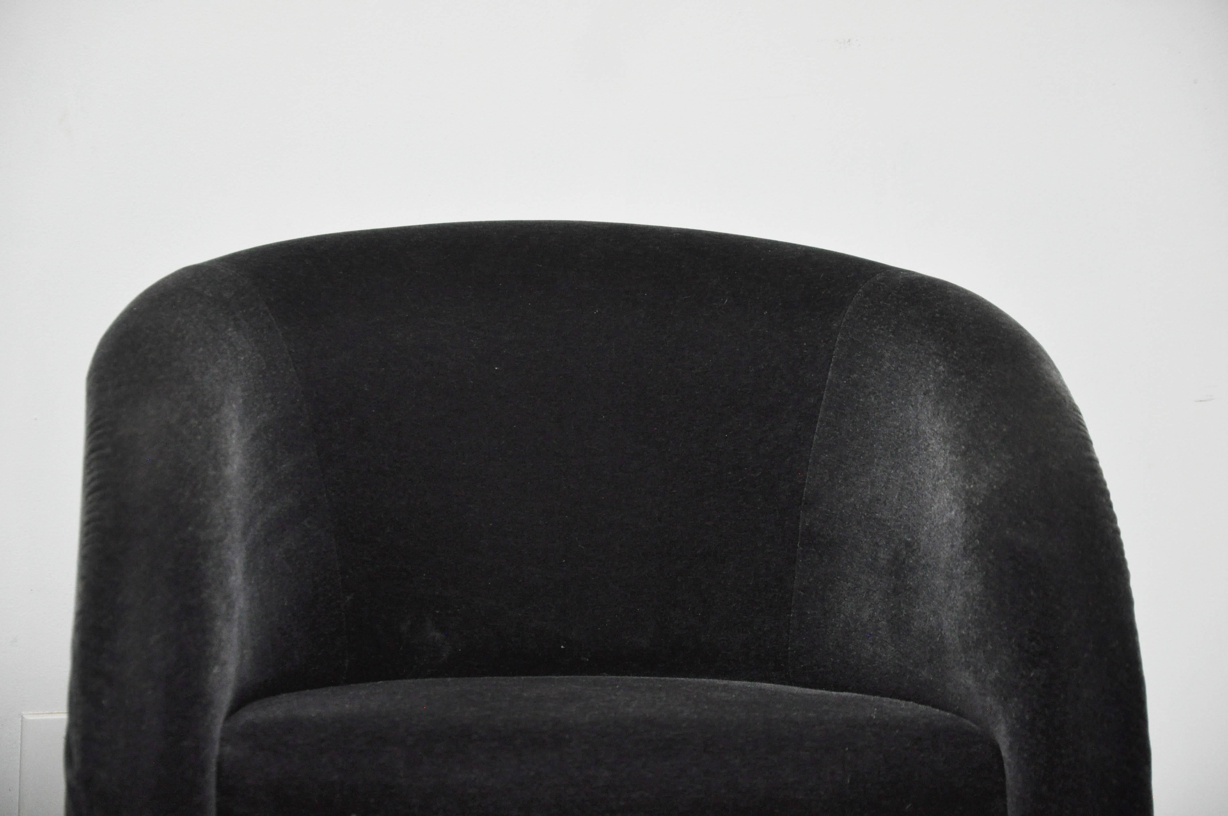 Brueton Barrel Lounge Chairs in Black Mohair 1