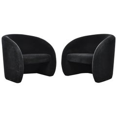 Brueton Barrel Lounge Chairs in Black Mohair
