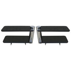 Brueton Bi-Level Black Granite and Chrome Side Table, Pairs