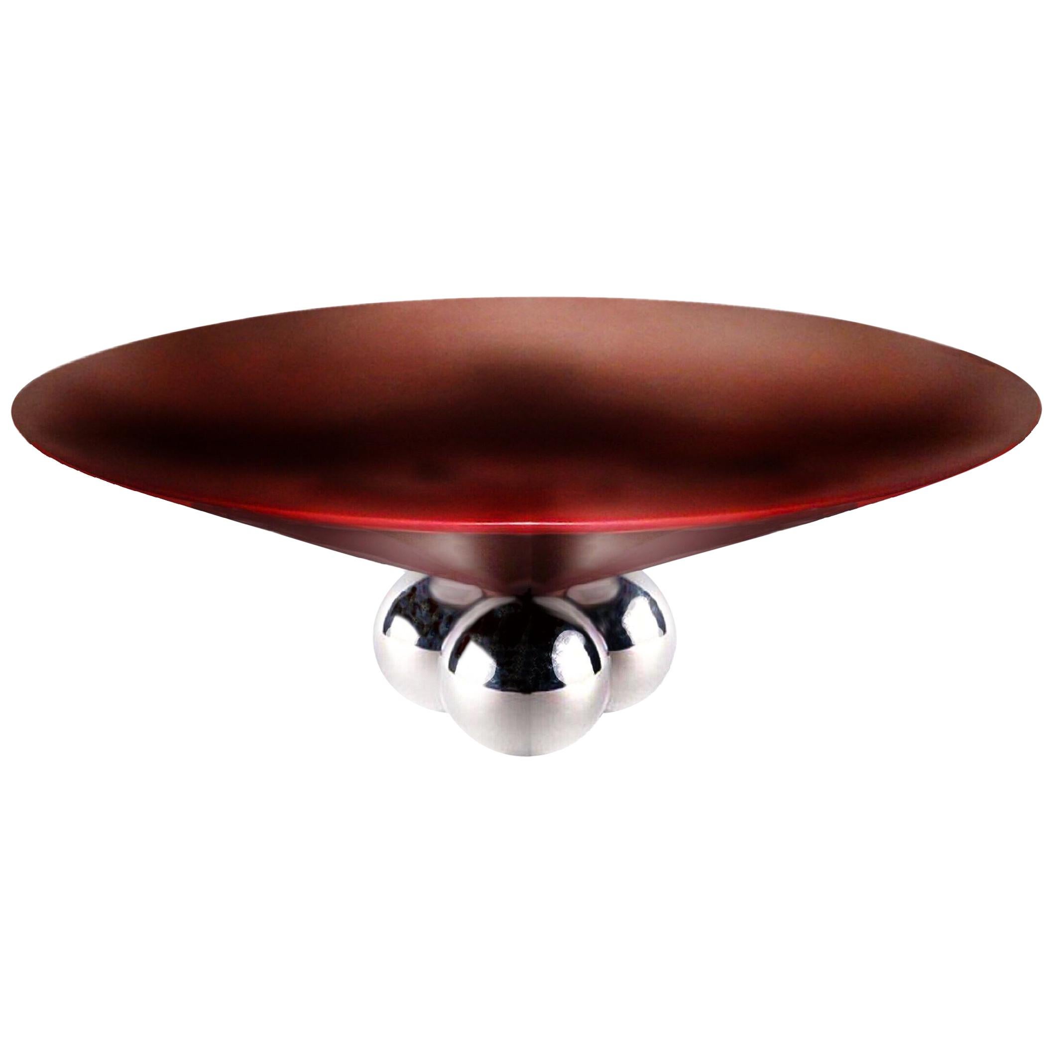Brueton Bocci Coffee Table Cordovan Leather Floating Steel Orbs 1980s Memphis
