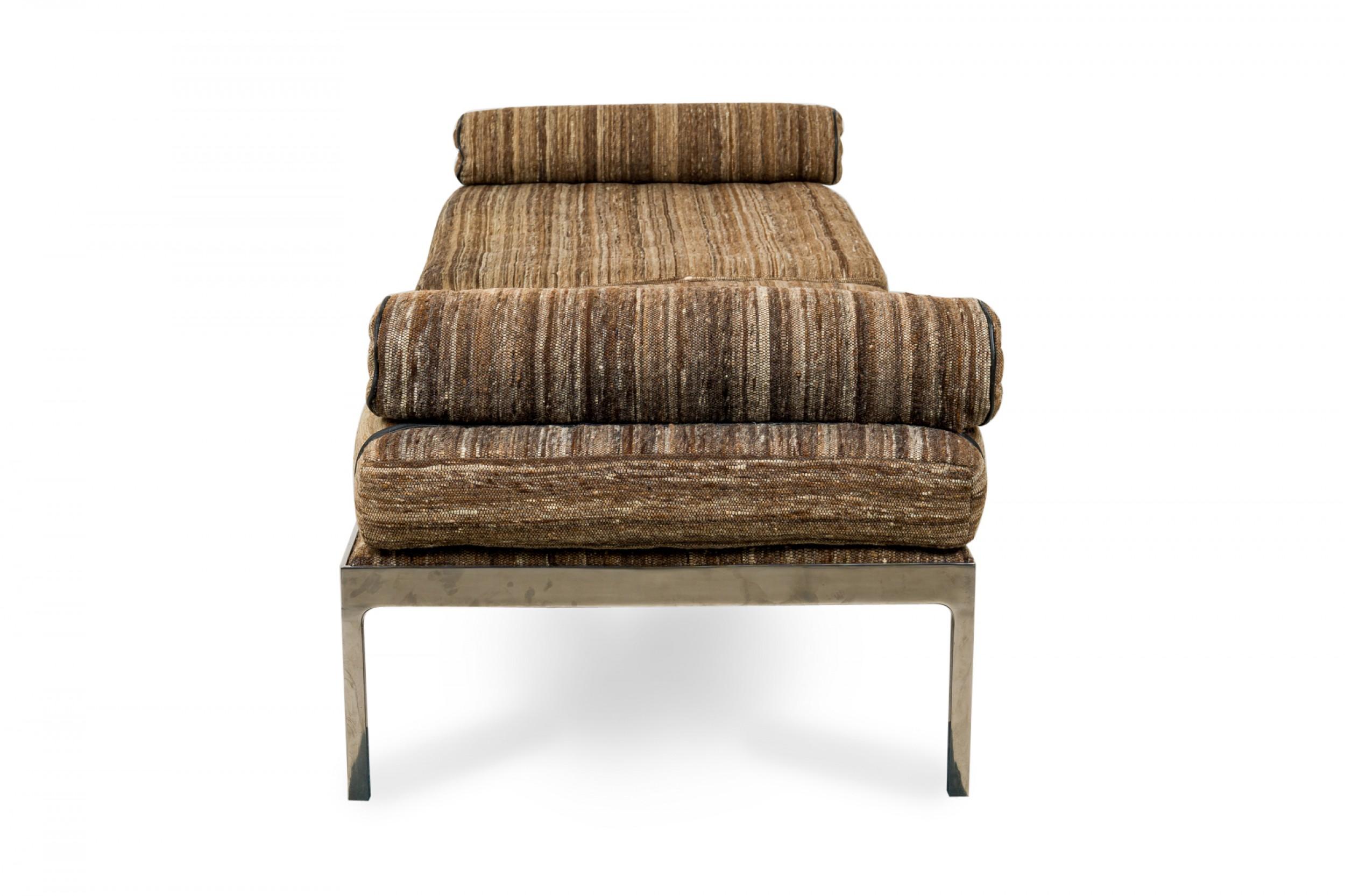 Mid-Century Modern Brueton Brown and Beige Striped Upholstery and Chrome Daybed For Sale