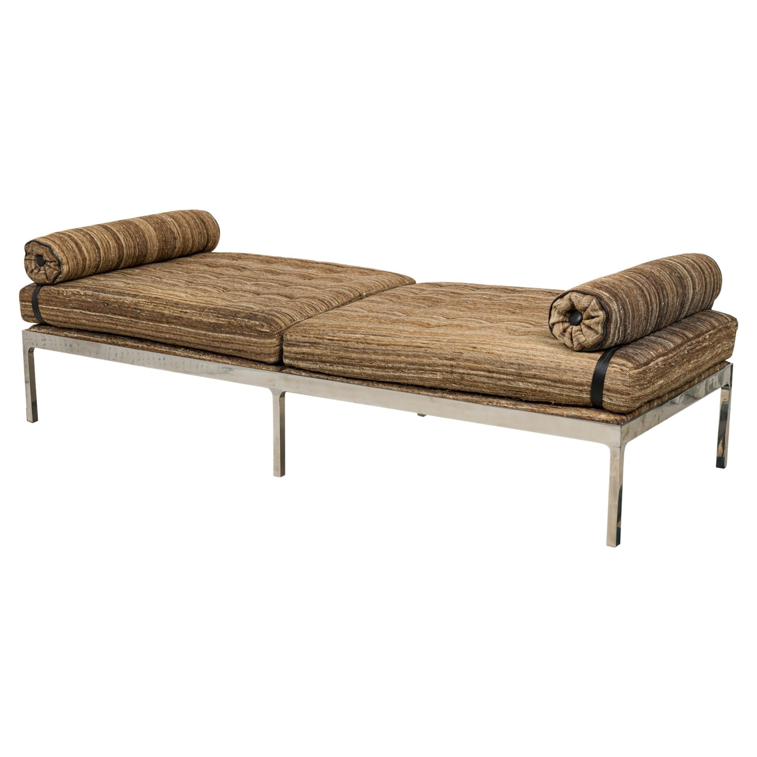 Brueton Brown and Beige Striped Upholstery and Chrome Daybed For Sale
