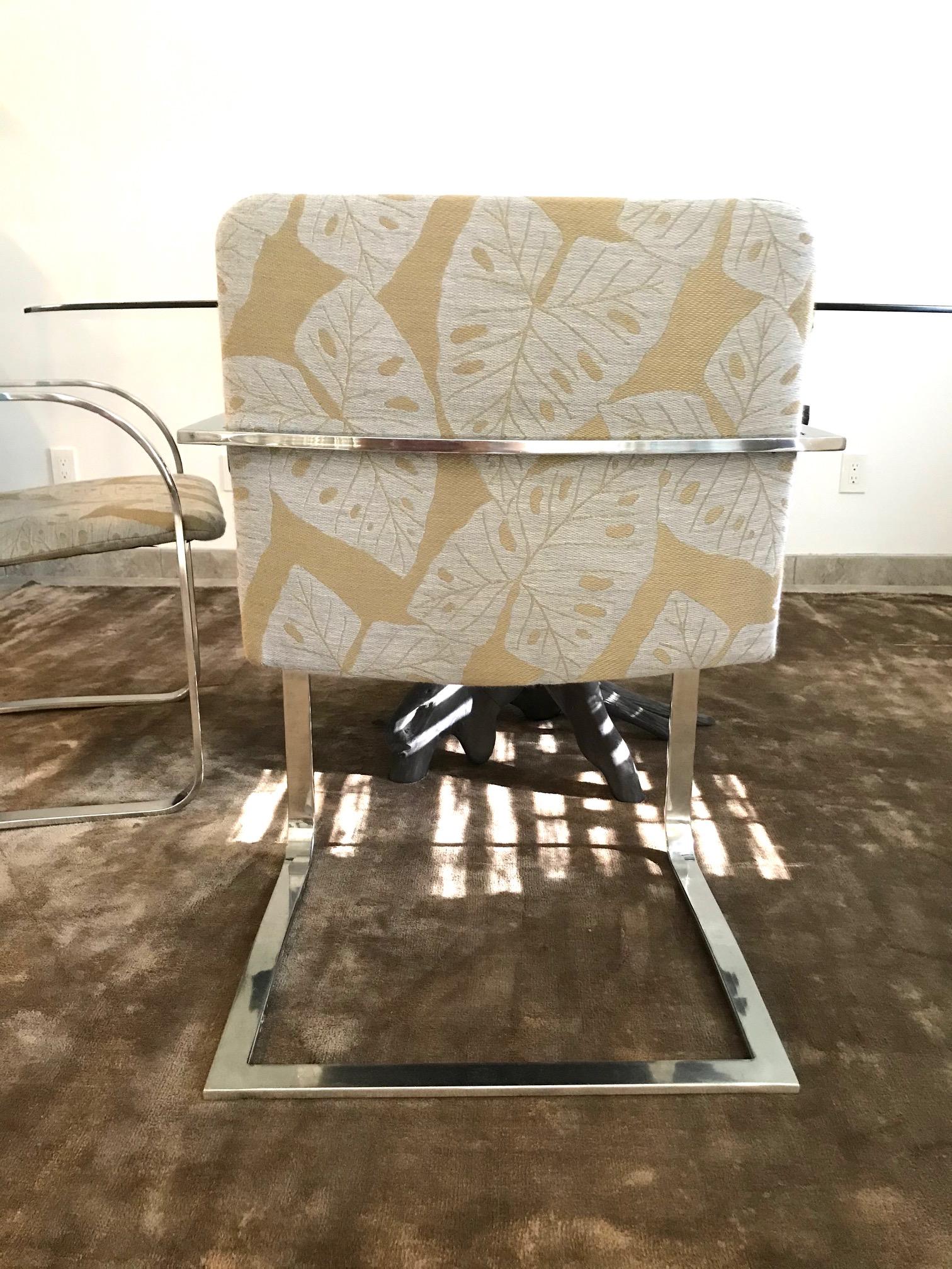 Mid-Century Modern Brueton Cantilevered Chrome Desk Chair with Woven Tropical Print, circa 1970s