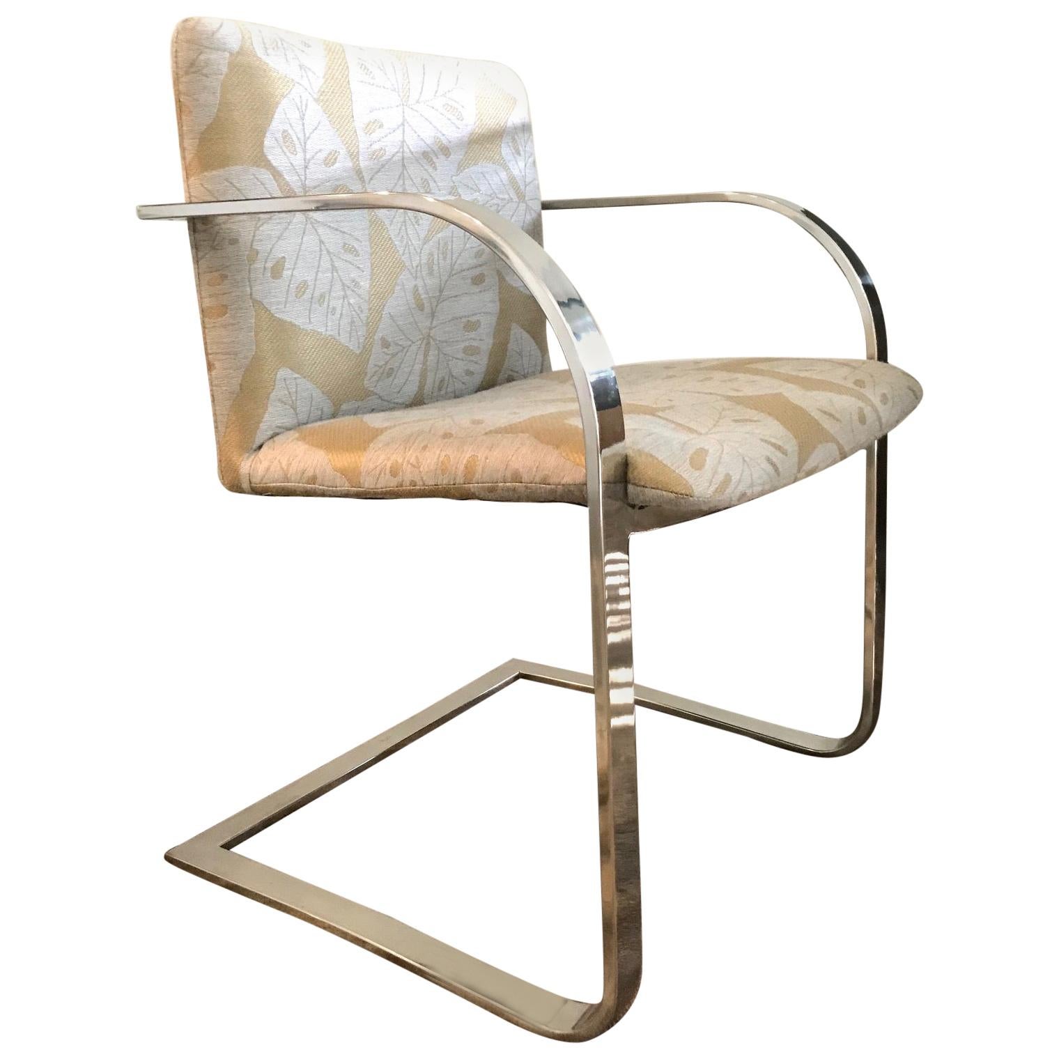 Brueton Cantilevered Chrome Desk Chair with Woven Tropical Print, circa 1970s