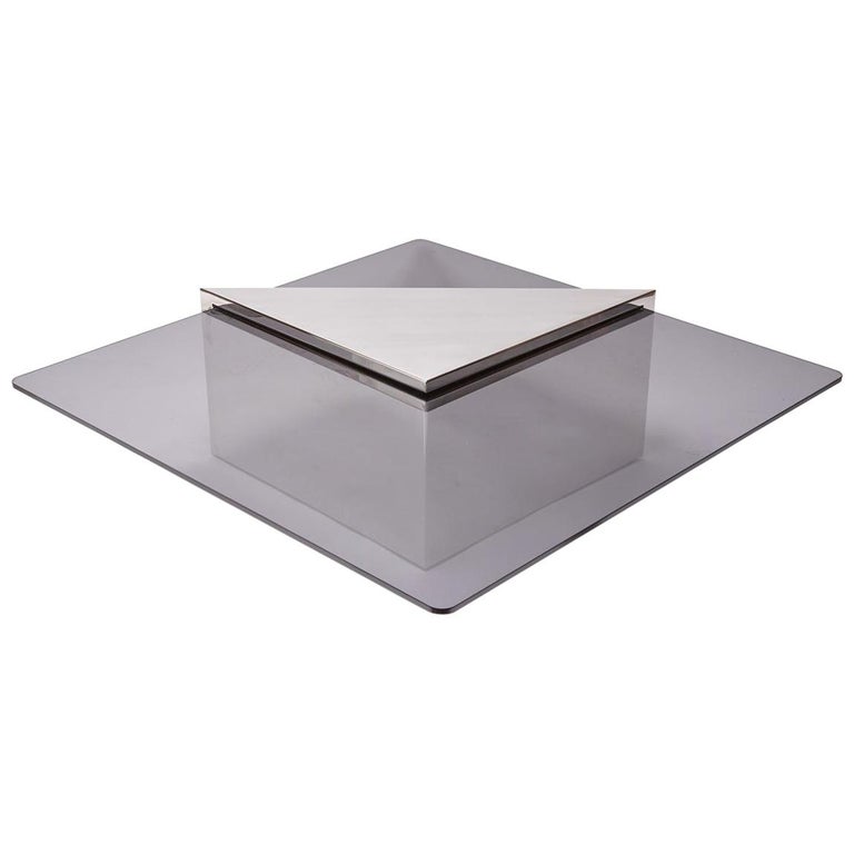 Brueton Cantilevered Glass and Polished Steel Coffee Table For Sale