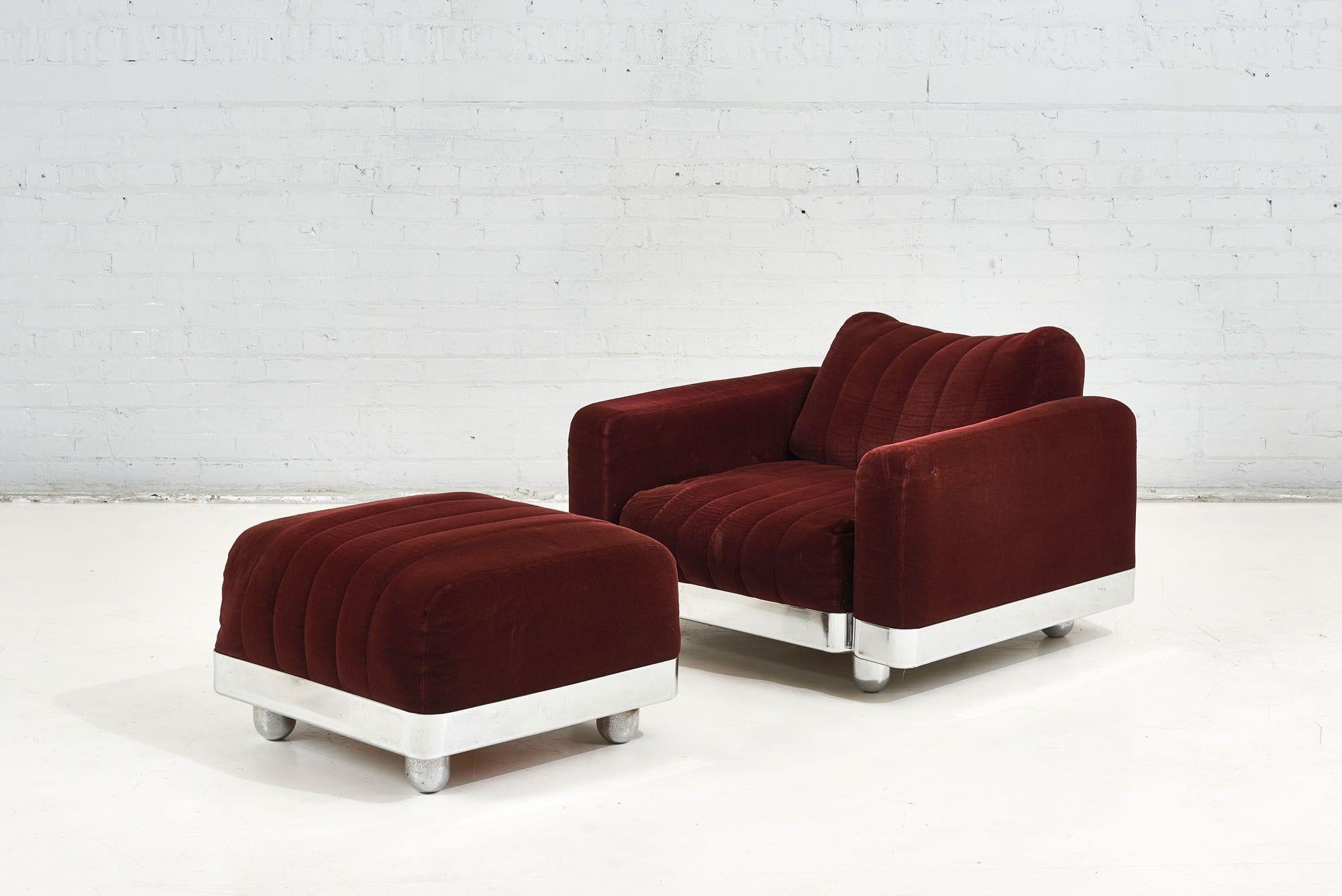 Mid-Century Modern Brueton Chrome Lounge Chair and Ottoman, 1970’s