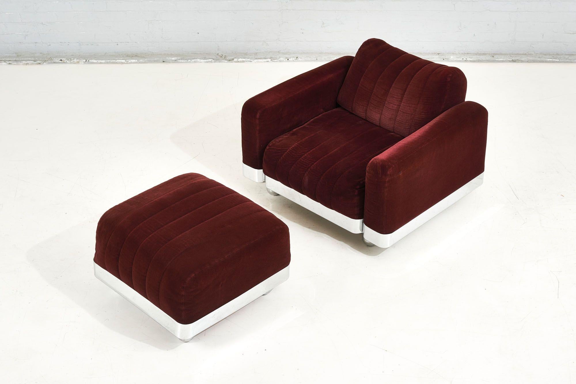 American Brueton Chrome Lounge Chair and Ottoman, 1970’s