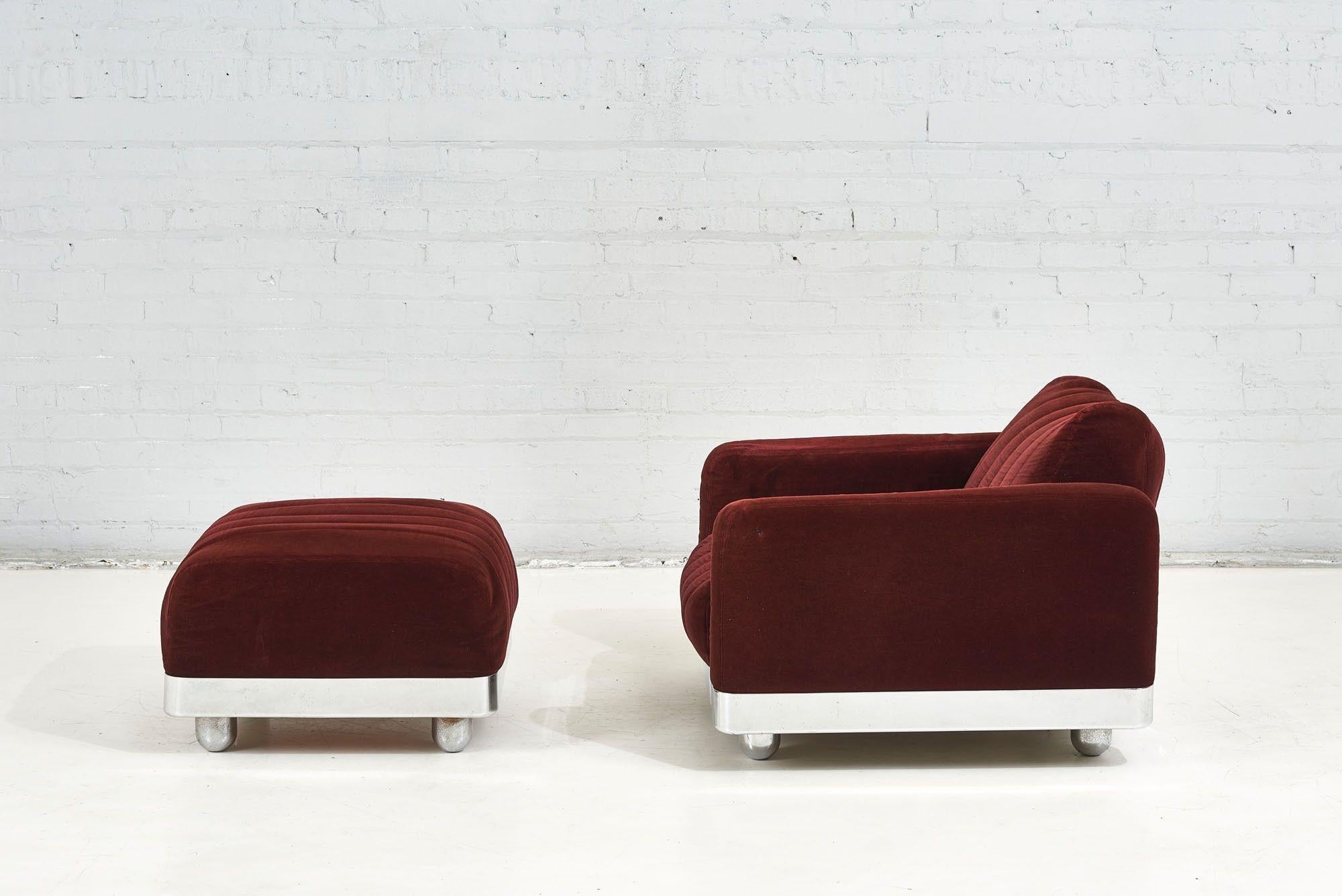 Mohair Brueton Chrome Lounge Chair and Ottoman, 1970’s