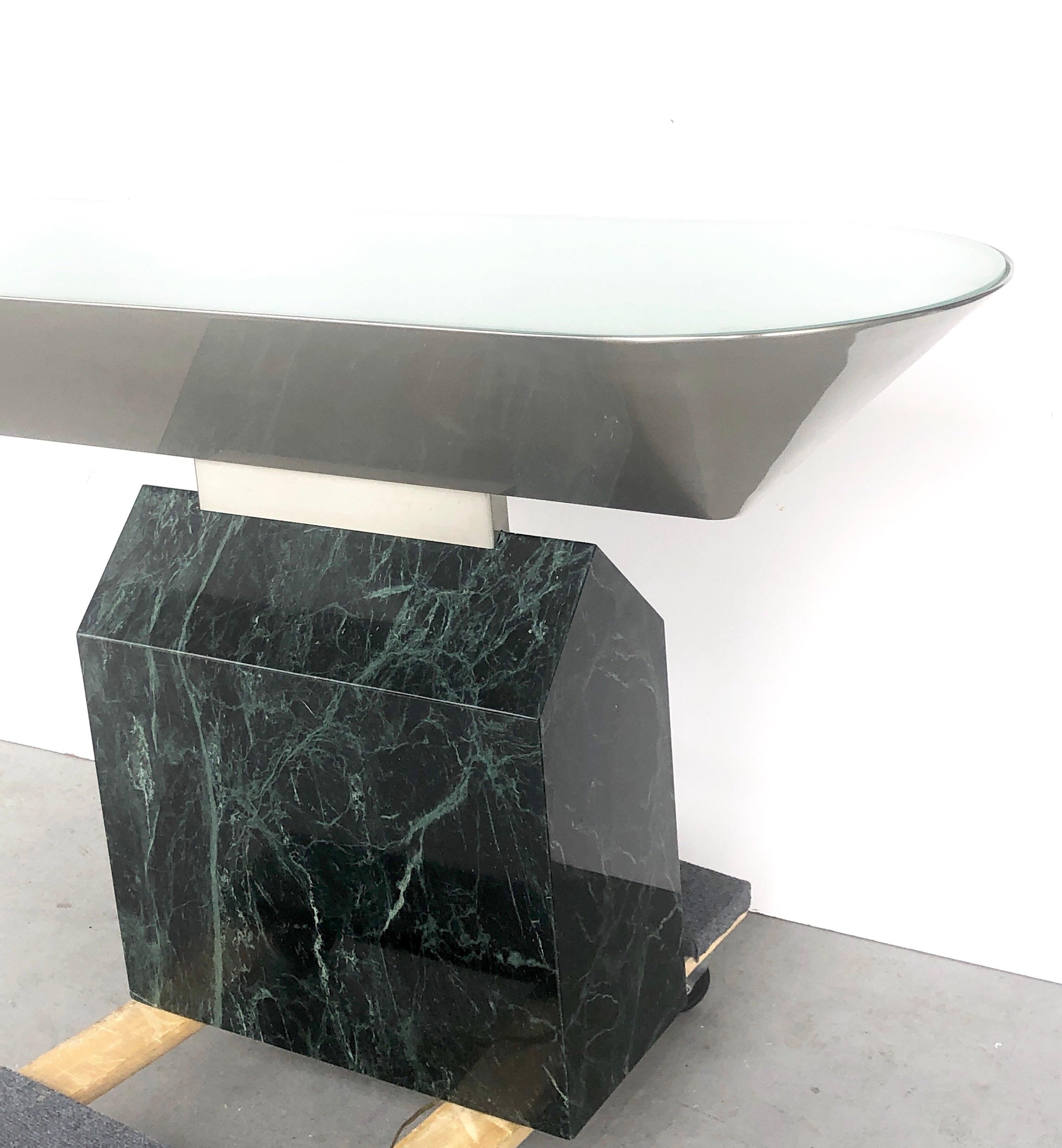 Brueton Console Table Illuminated Stainless Steel and Marble by J. Wade Beam 6