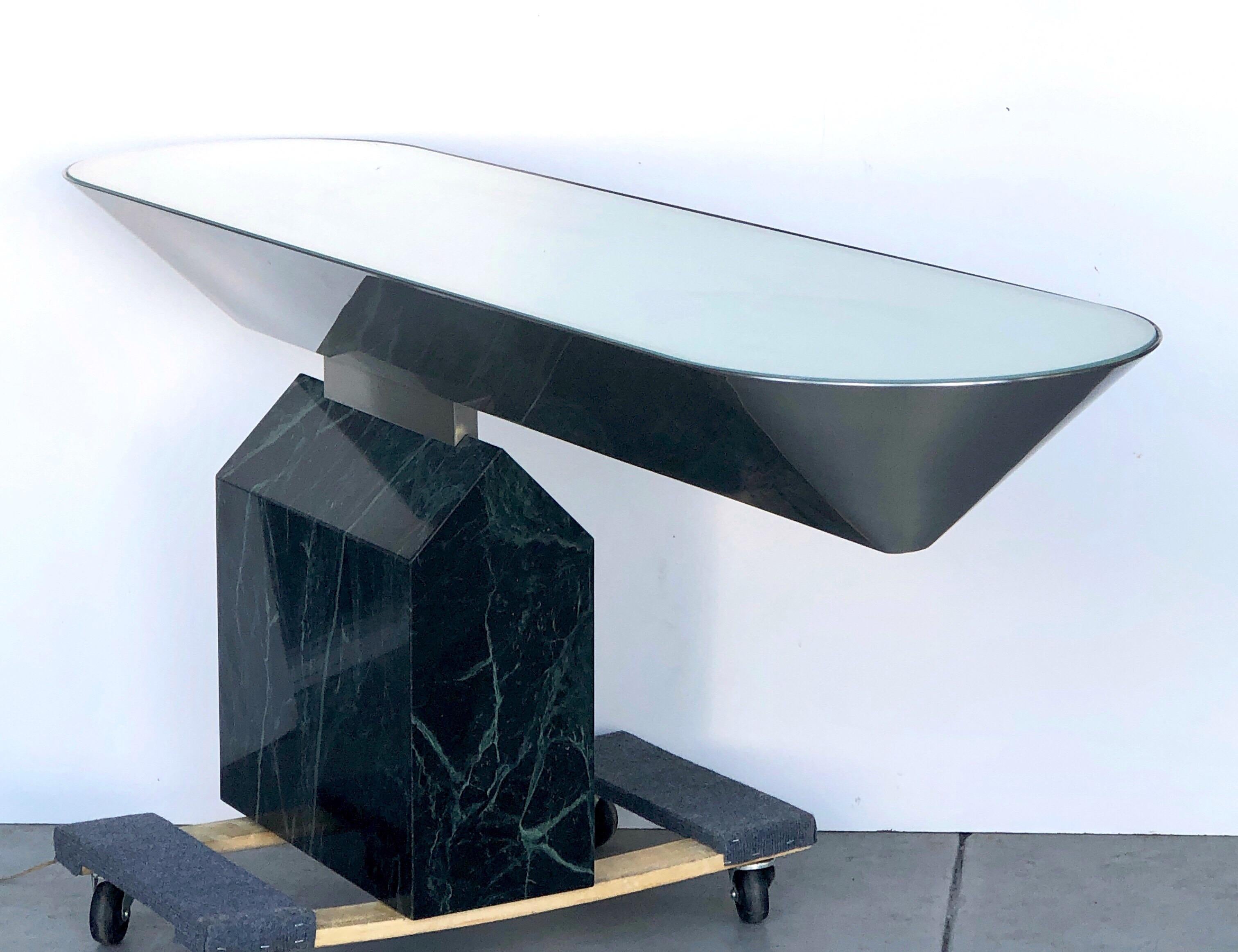 American Brueton Console Table Illuminated Stainless Steel and Marble by J. Wade Beam