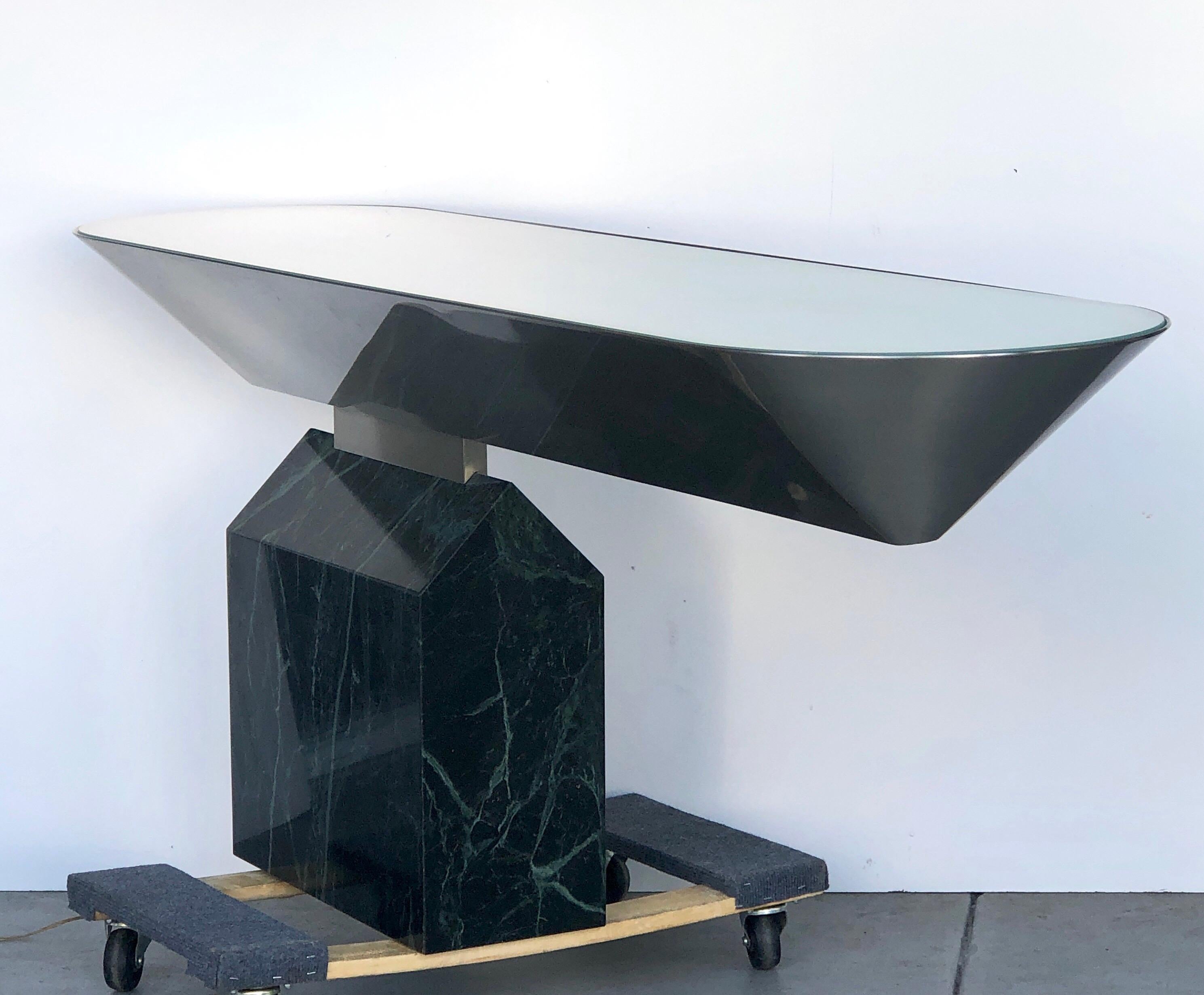 Brueton Console Table Illuminated Stainless Steel and Marble by J. Wade Beam In Good Condition In Miami, FL