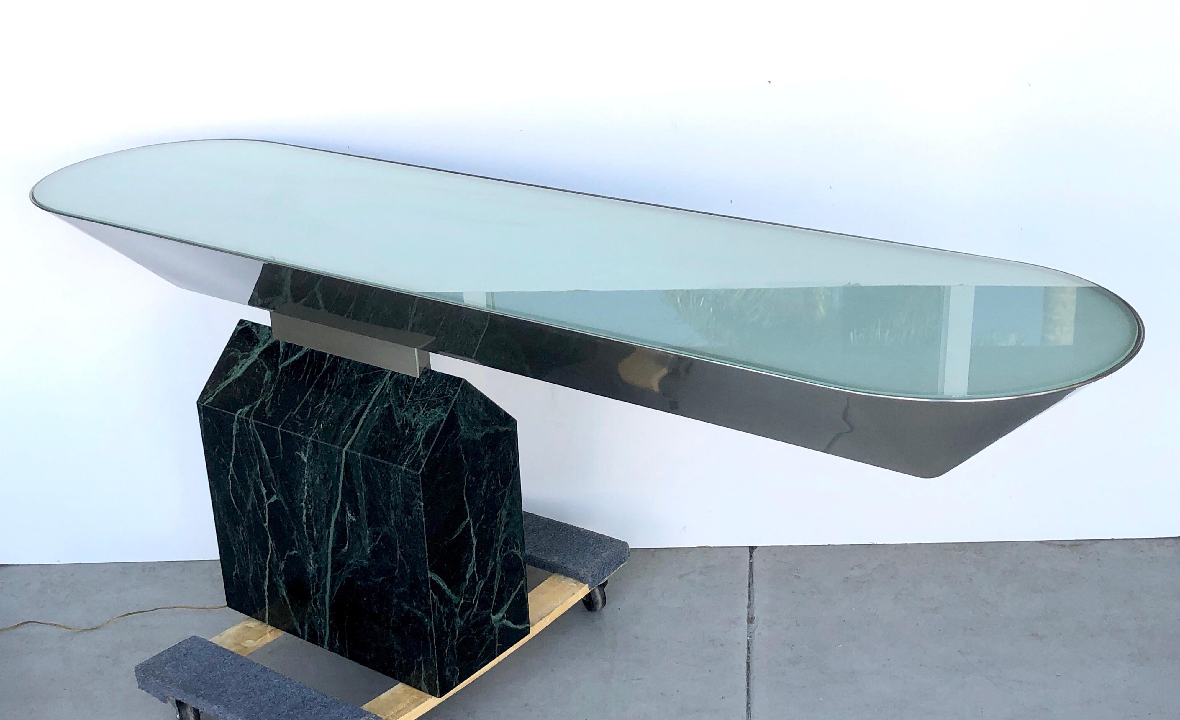 Late 20th Century Brueton Console Table Illuminated Stainless Steel and Marble by J. Wade Beam