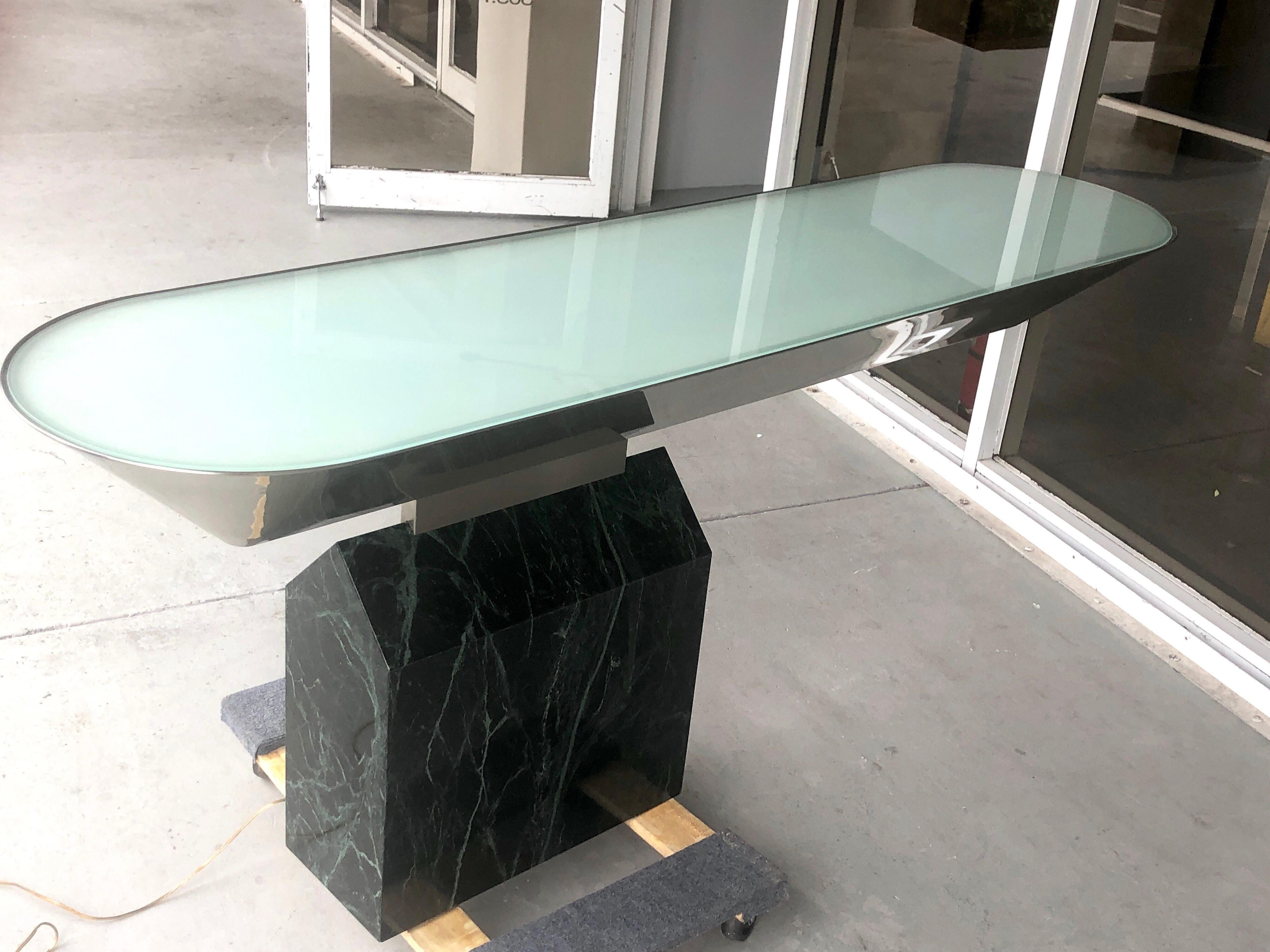 Brueton Console Table Illuminated Stainless Steel and Marble by J. Wade Beam 3