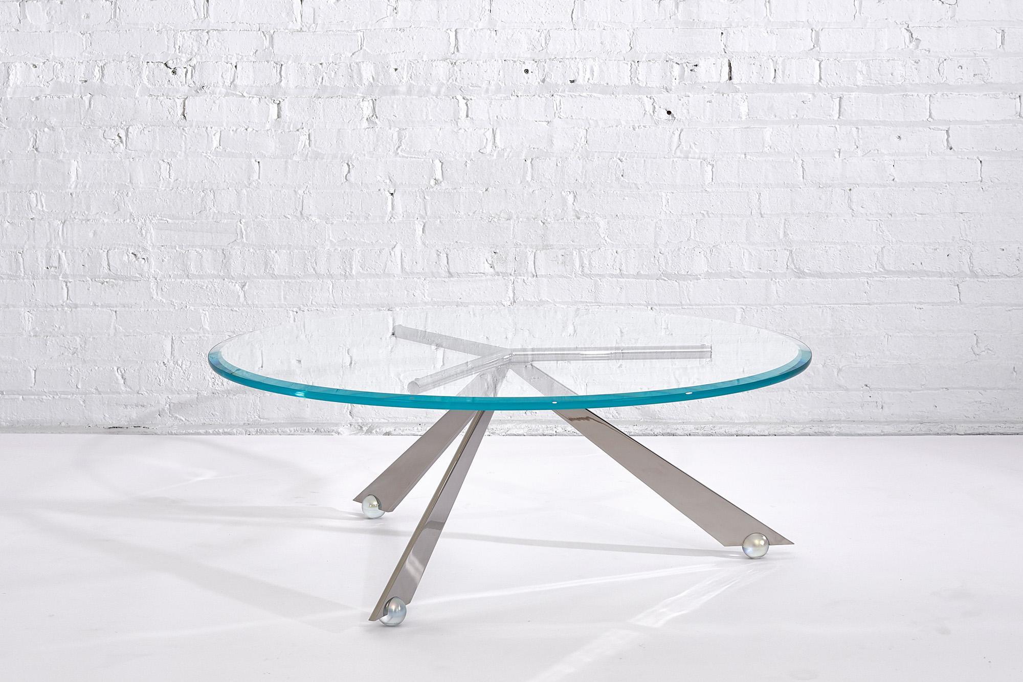 Modern Brueton Cristal Stainless Steel and Glass Coffee Table by J. Wade Beam