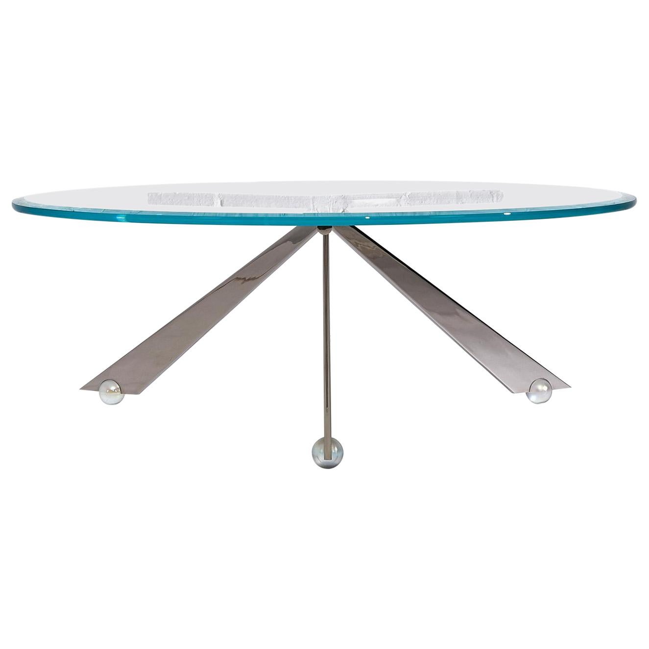 Brueton Cristal Stainless Steel and Glass Coffee Table by J. Wade Beam