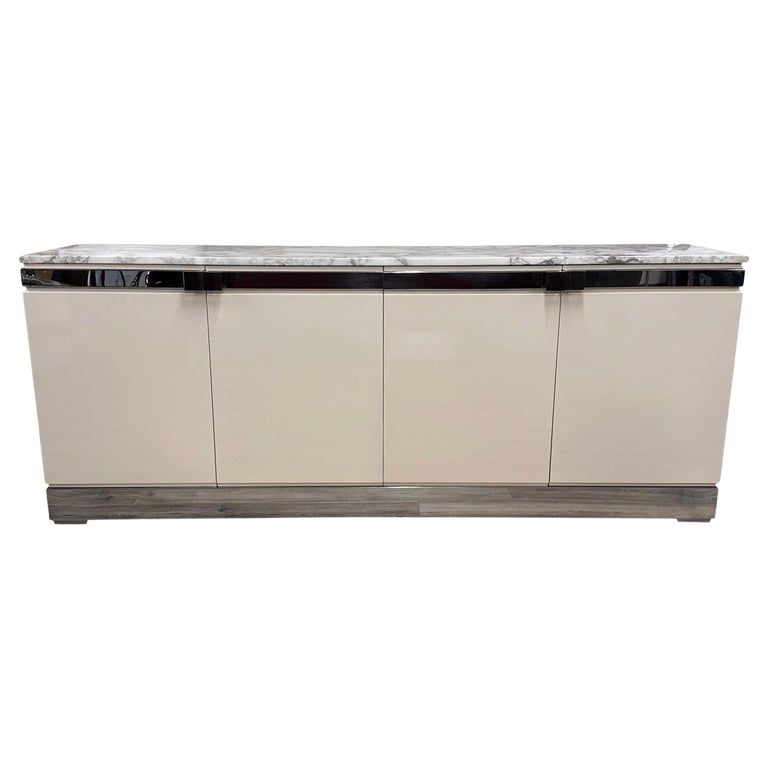 Brueton Custom Made Sideboard, Cream Lacquer with Chrome Trim and