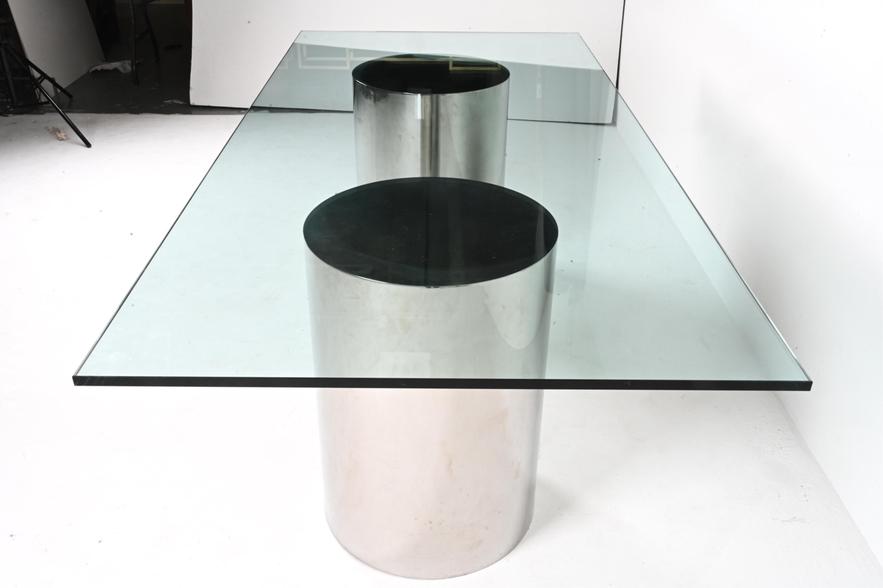 Esstisch „DT Drum“ von Brueton aus poliertem Stahl und gehärtetem Glas, ca. 1970er Jahre im Angebot 5