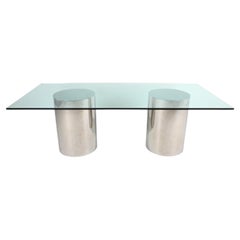 Vintage Brueton "DT Drum" Dining Table in Polished Steel & Tempered Glass, c. 1970's