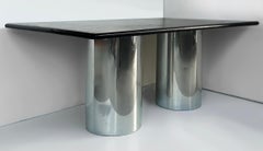 Brueton "DT DRUM"  Double Pedestal Dining Table, Ebonized Wood Top