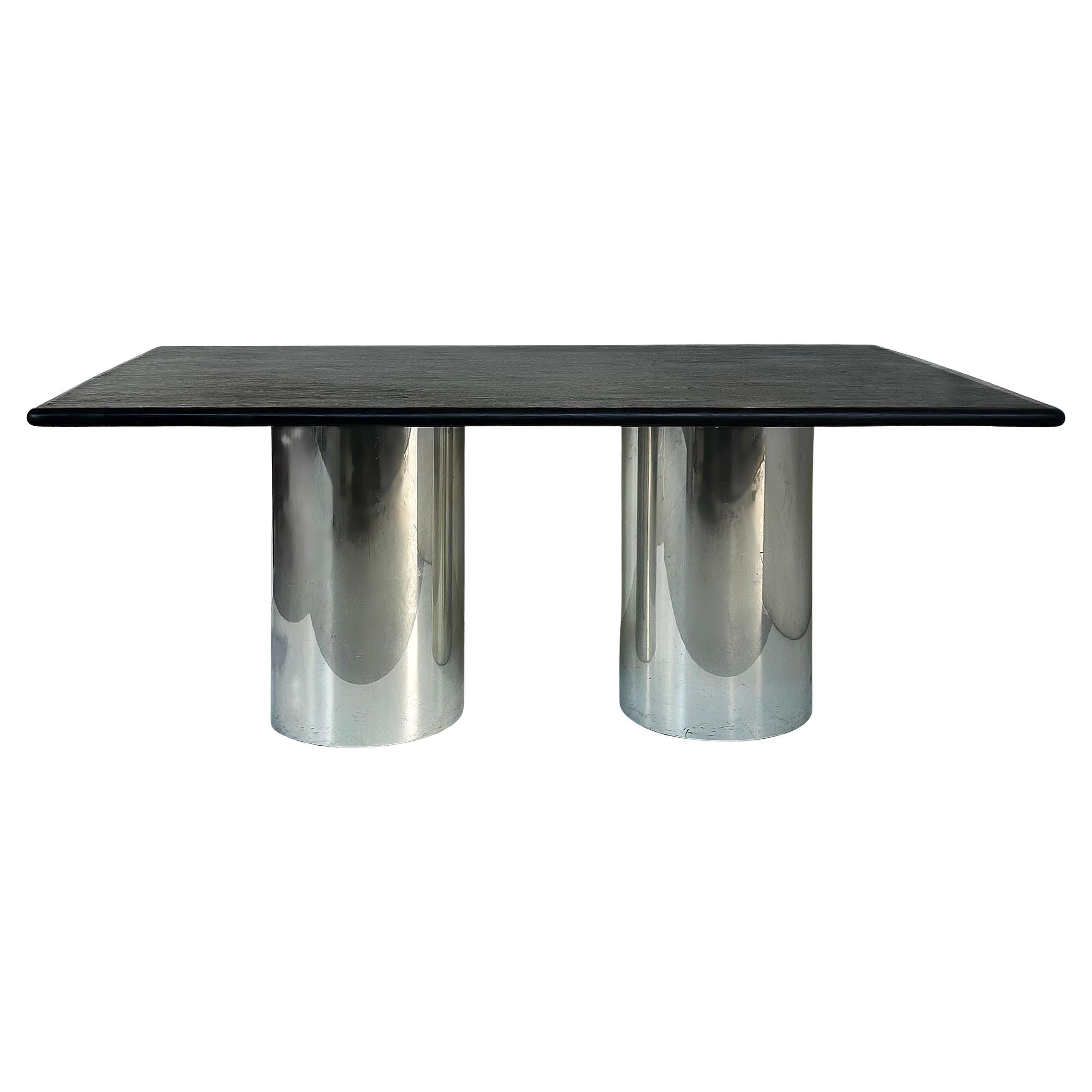 Brueton "DT DRUM"  Table de salle à manger à double piédestal, plateau en bois ébonisé en vente