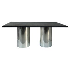 Brueton "DT DRUM"  Double Pedestal Dining Table, Ebonized Wood Top 