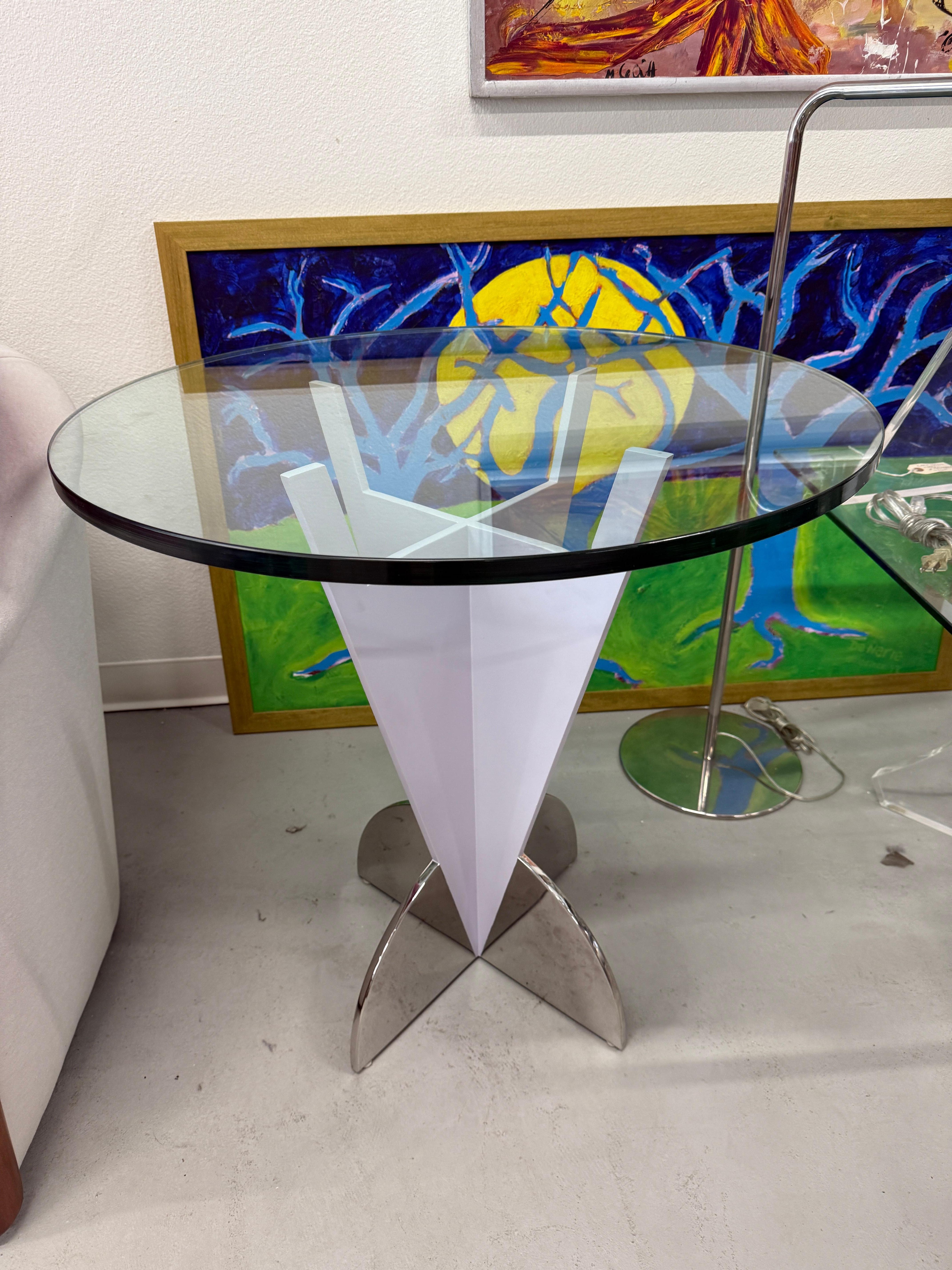 Brueton Glass Topped Enameled Steel Side or End Tables For Sale 5