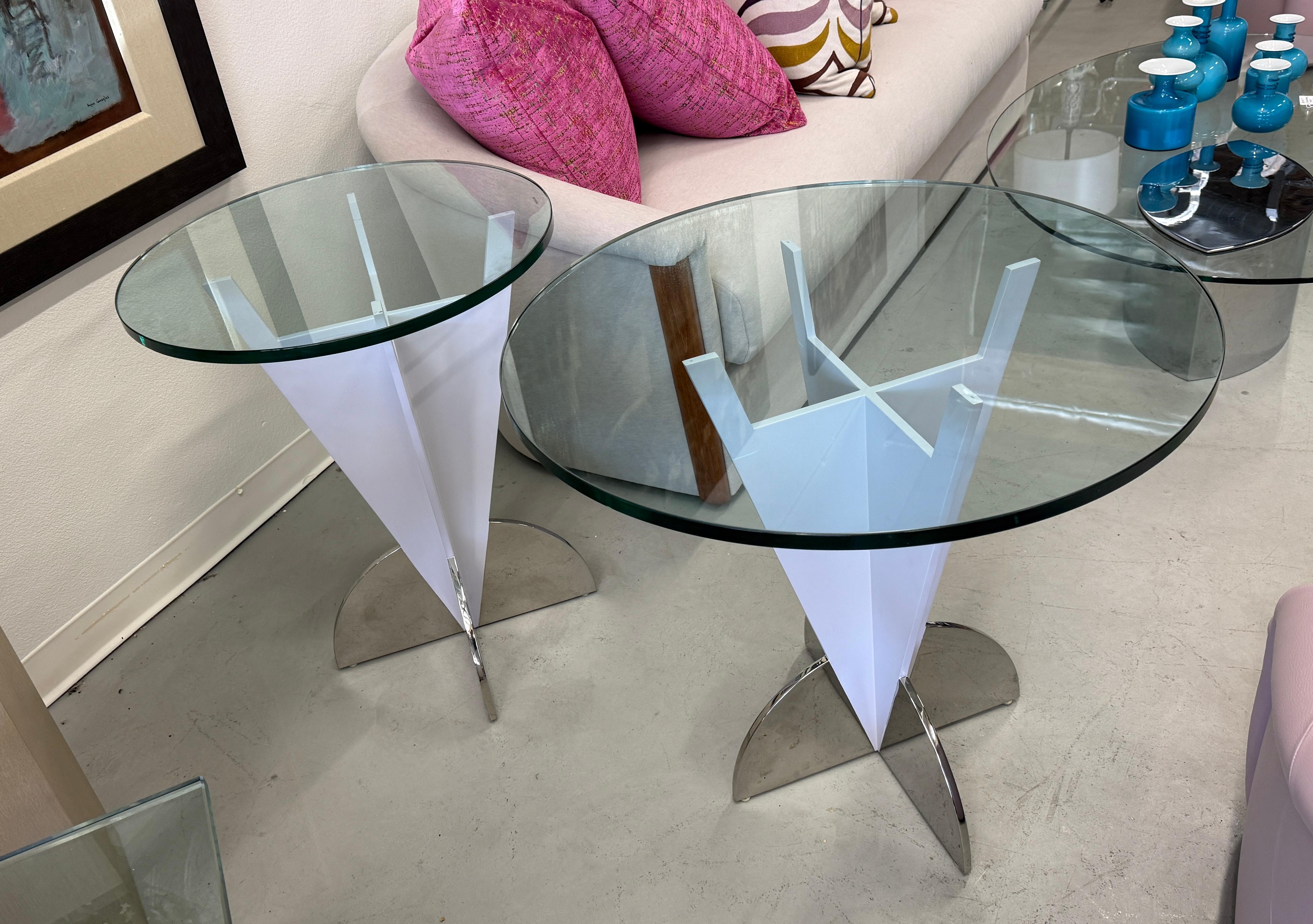 American Brueton Glass Topped Enameled Steel Side or End Tables For Sale