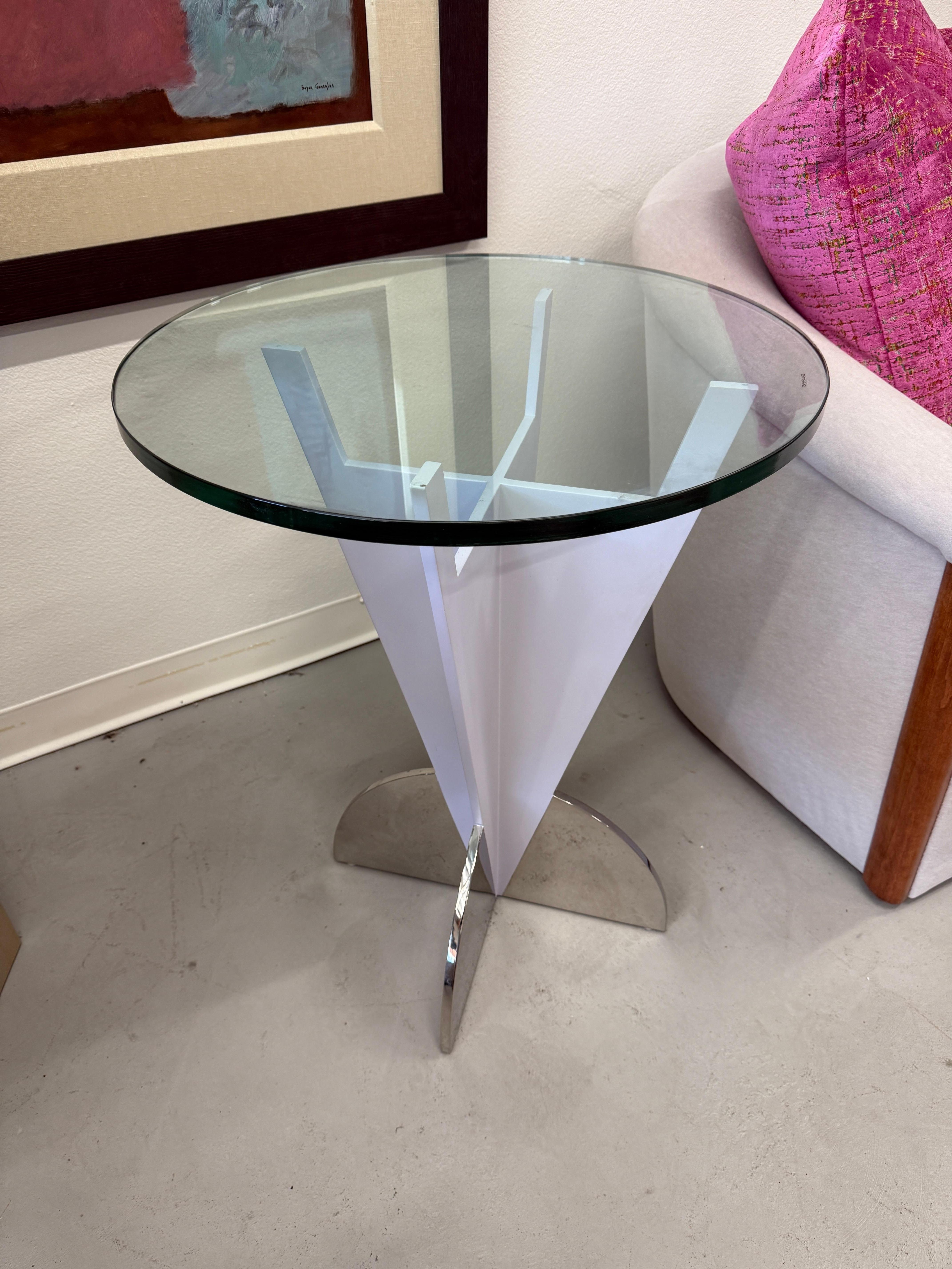Hand-Crafted Brueton Glass Topped Enameled Steel Side or End Tables For Sale